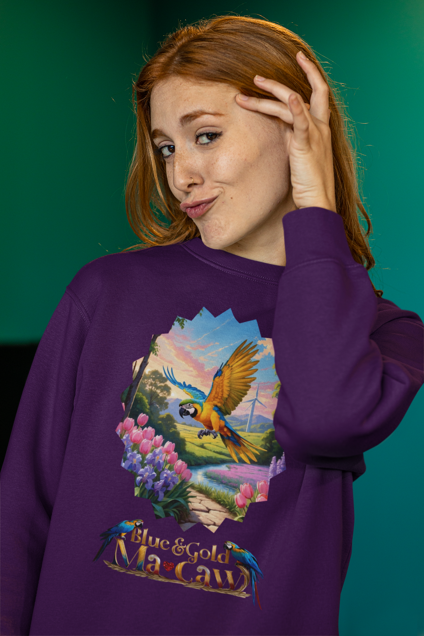 Floral Blue & Gold Macaw Sweatshirt