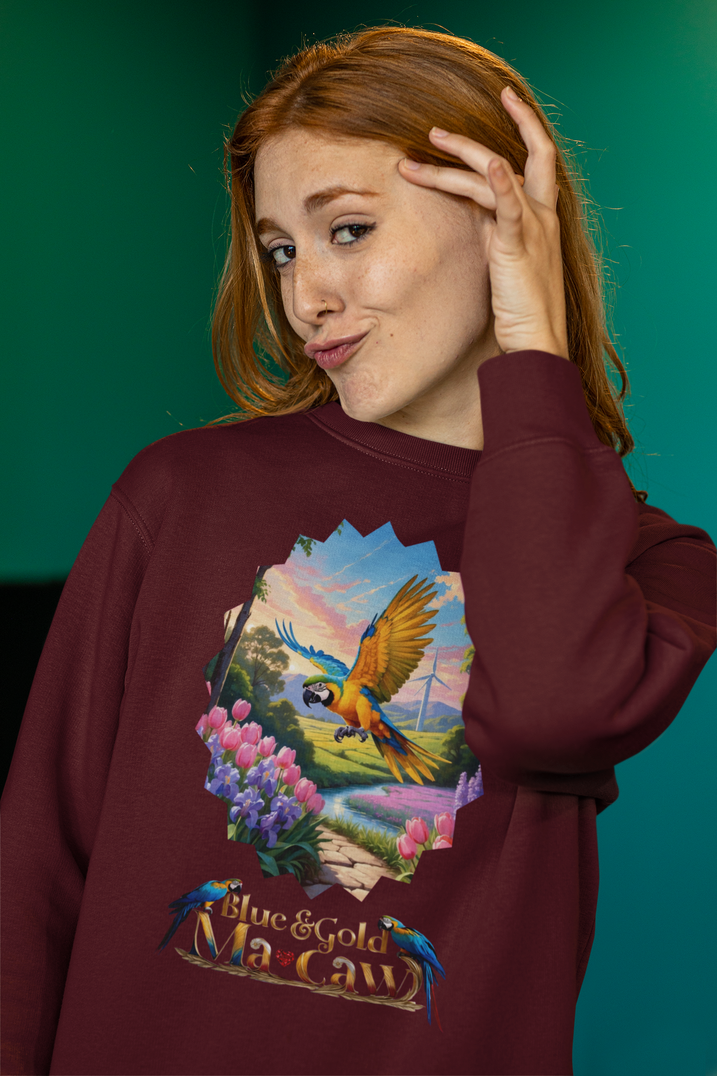 Floral Blue & Gold Macaw Sweatshirt