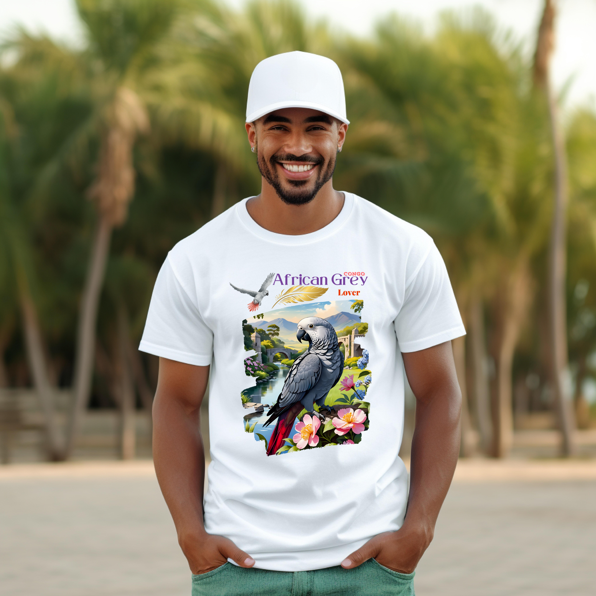 African Grey Congo Lover Floral T-Shirt
