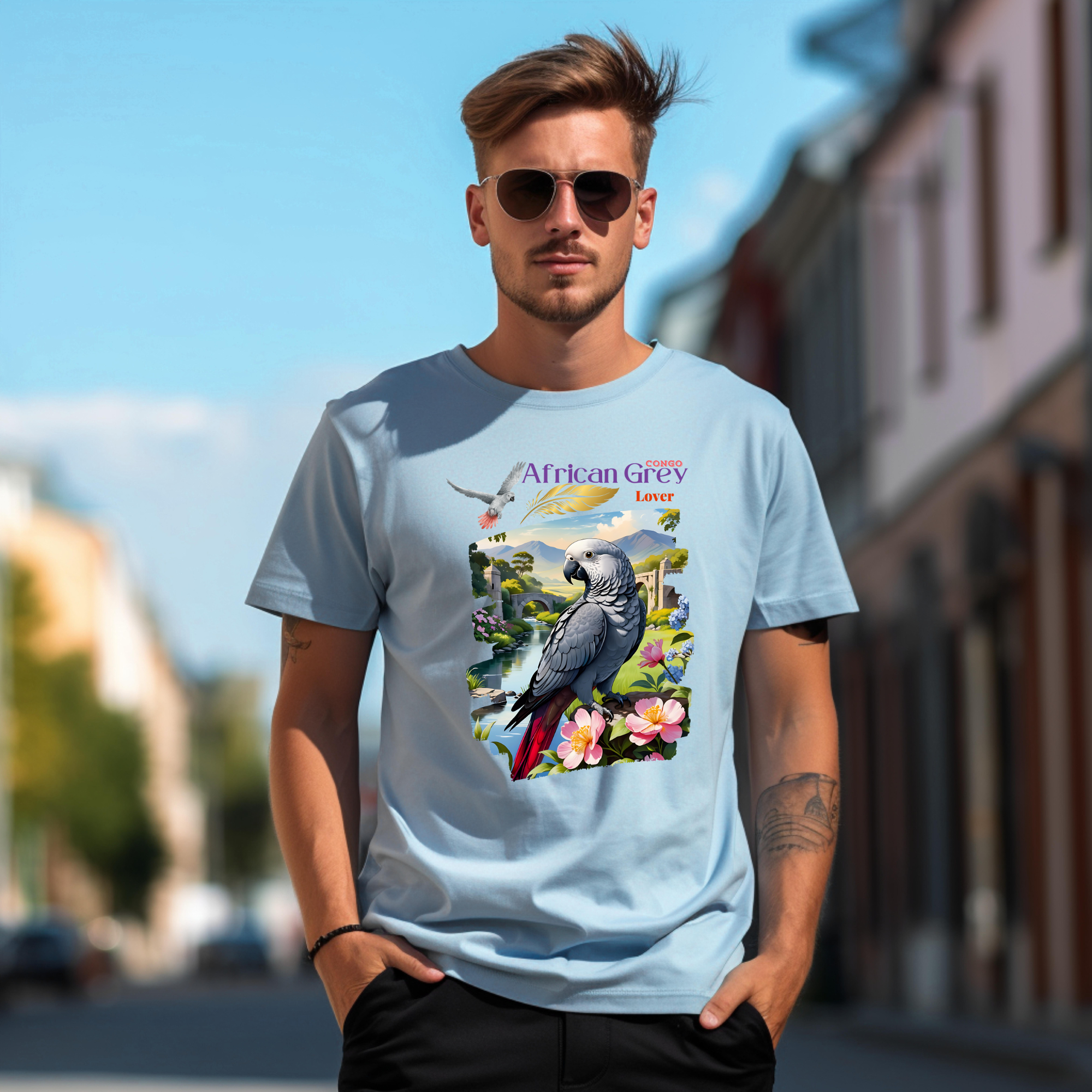 African Grey Congo Lover Floral T-Shirt