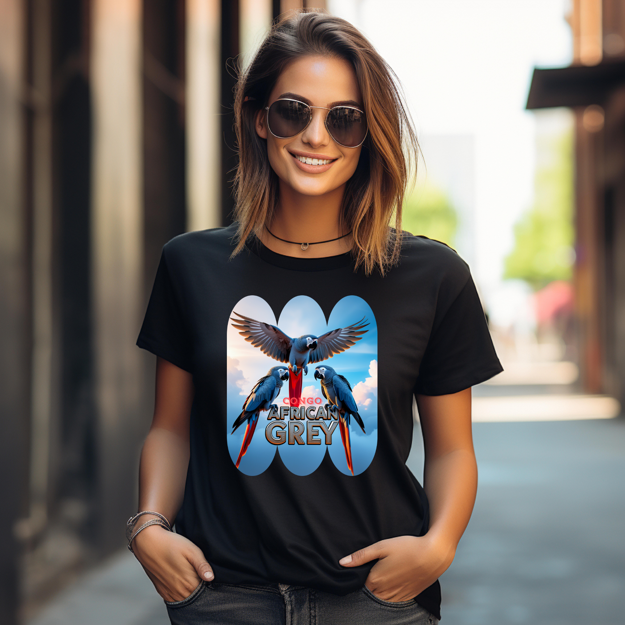African Grey Congo Lover Flying T-Shirt
