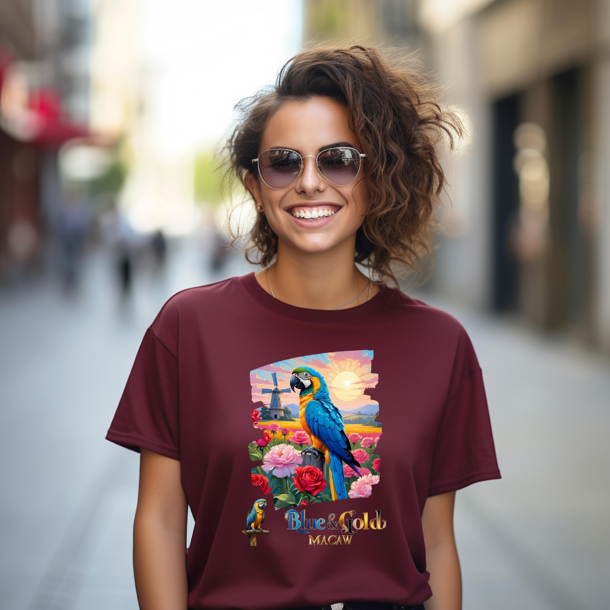 Blue & Gold Macaw Floral T-Shirt