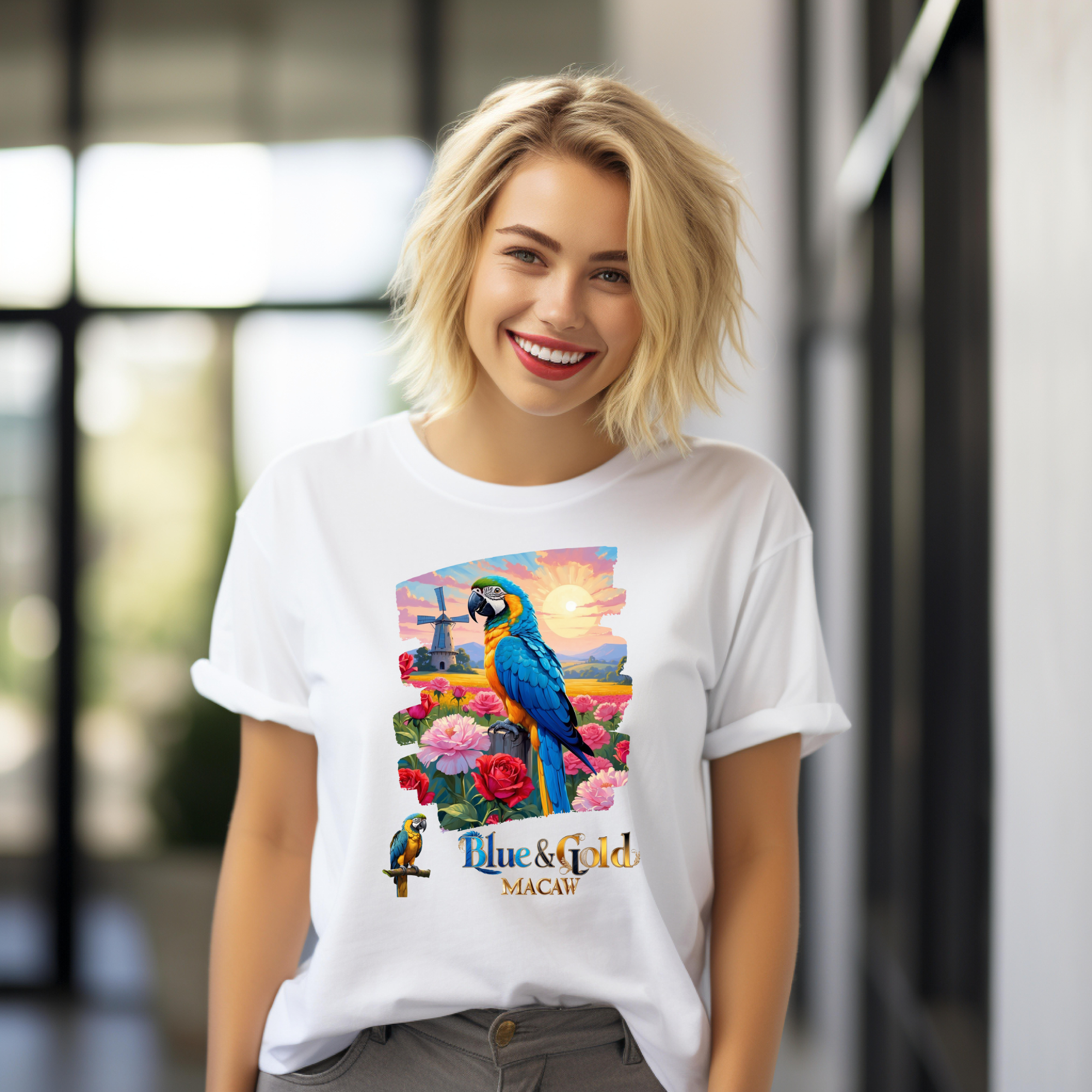 Blue & Gold Macaw Floral T-Shirt