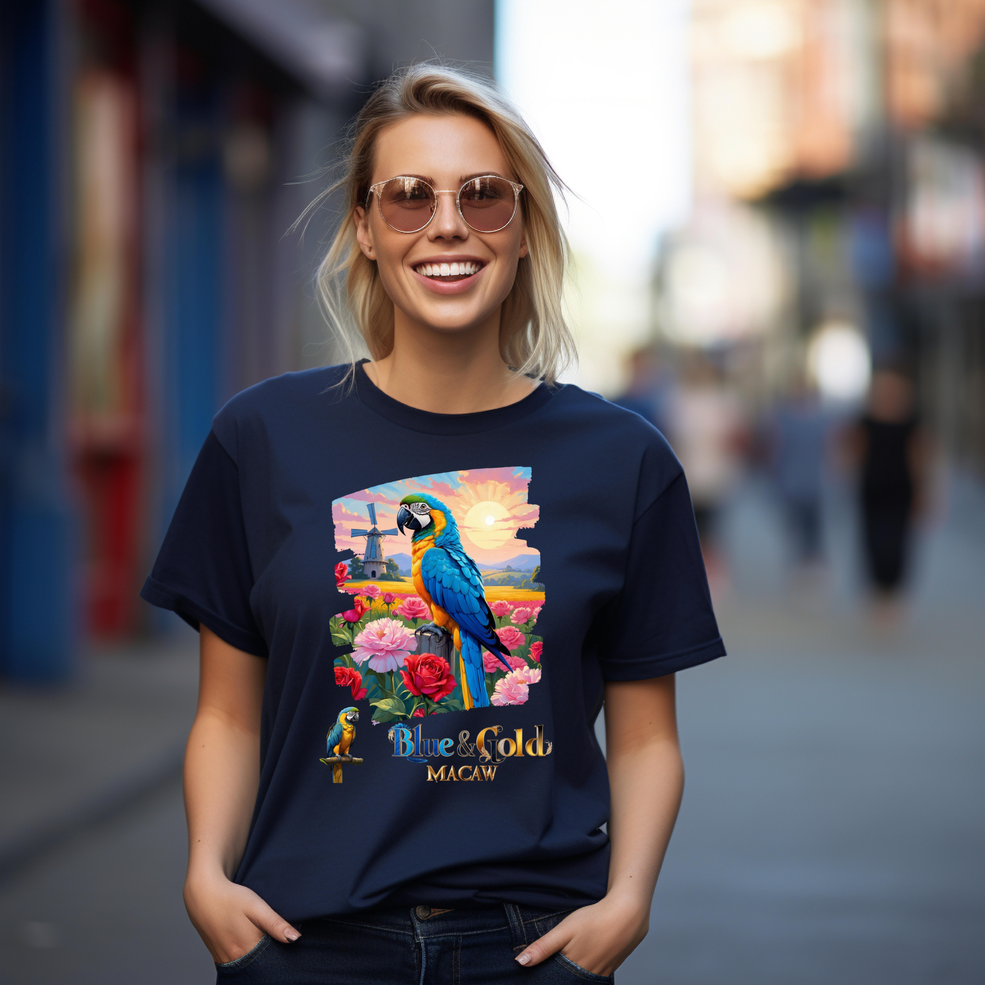 Blue & Gold Macaw Floral T-Shirt