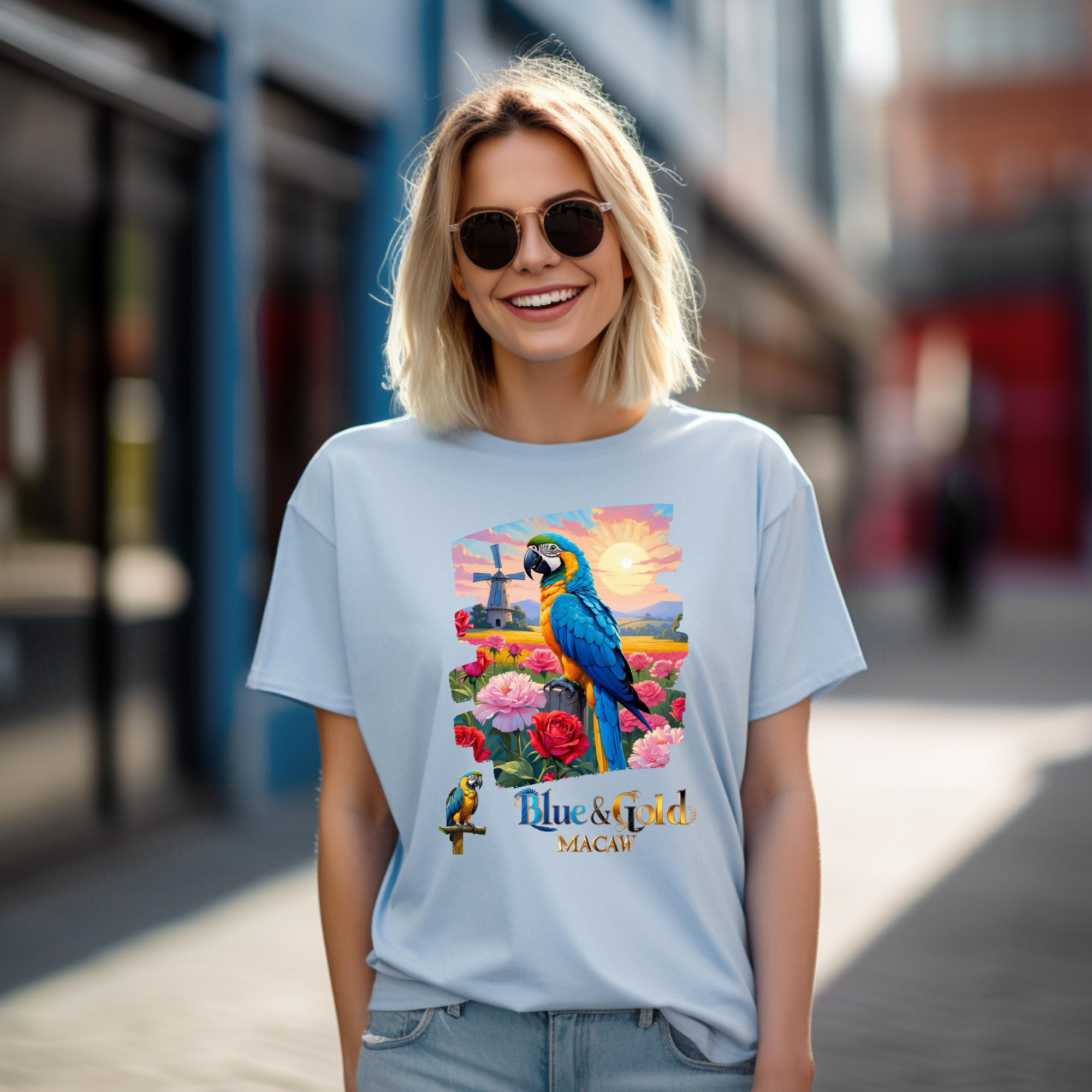 Blue & Gold Macaw Floral T-Shirt