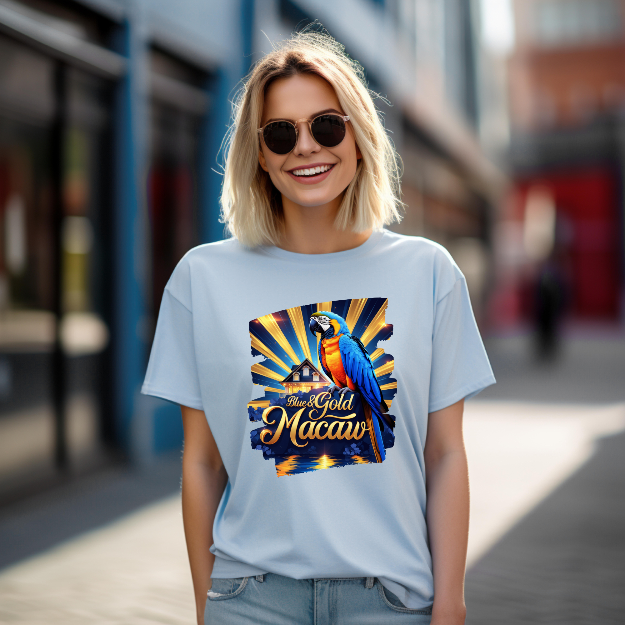 Blue & Gold Macaw Sunburst T-Shirt
