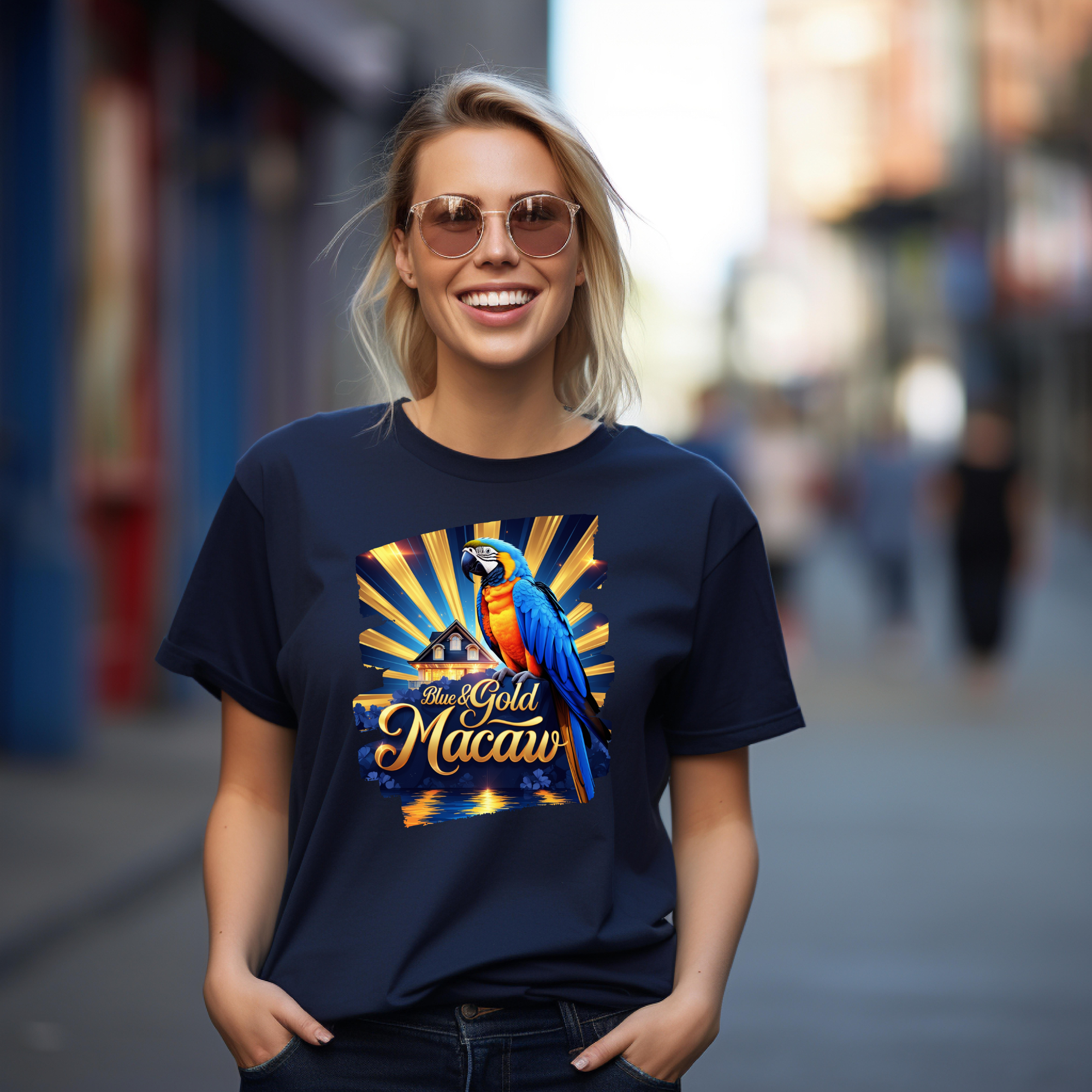 Blue & Gold Macaw Sunburst T-Shirt