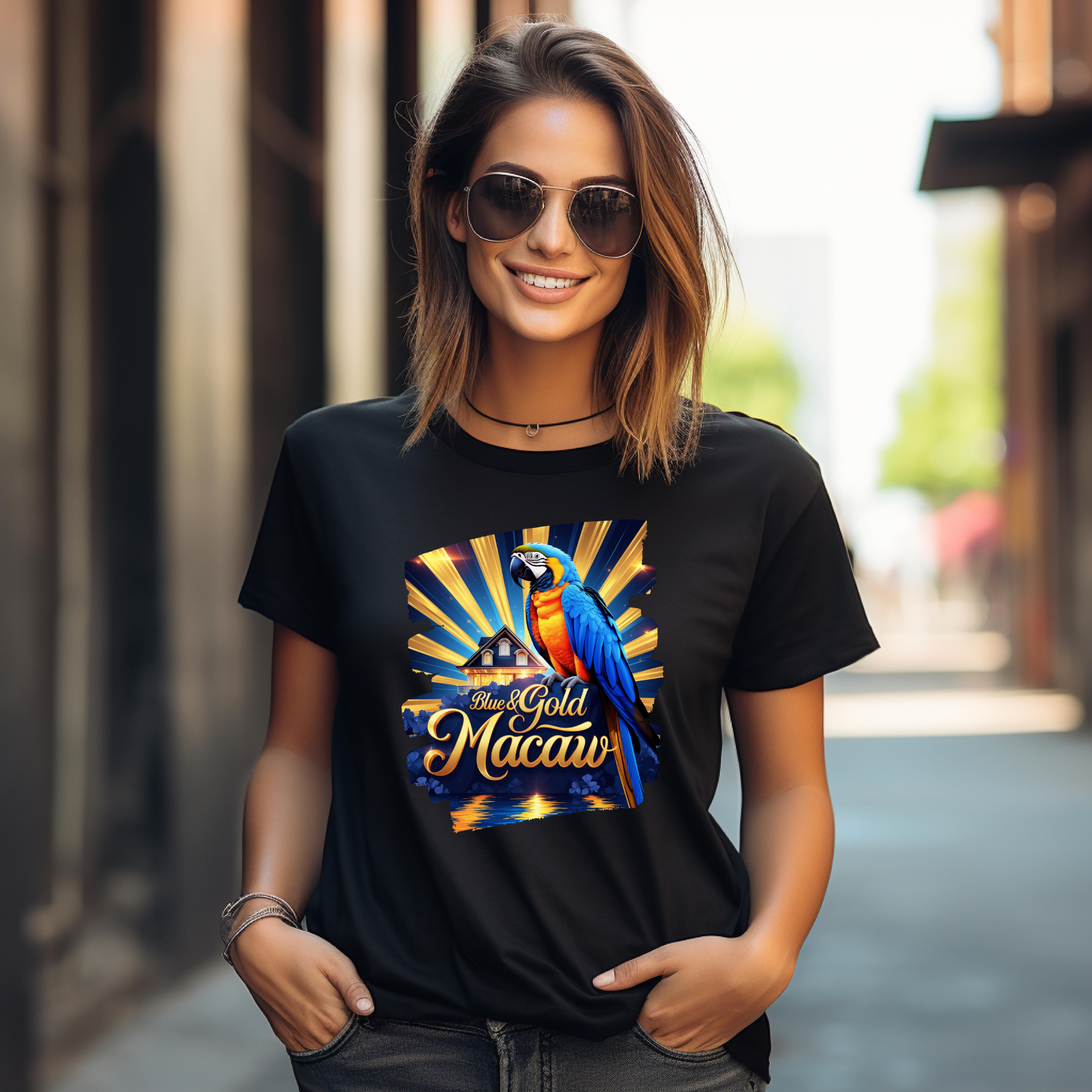 Blue & Gold Macaw Sunburst T-Shirt