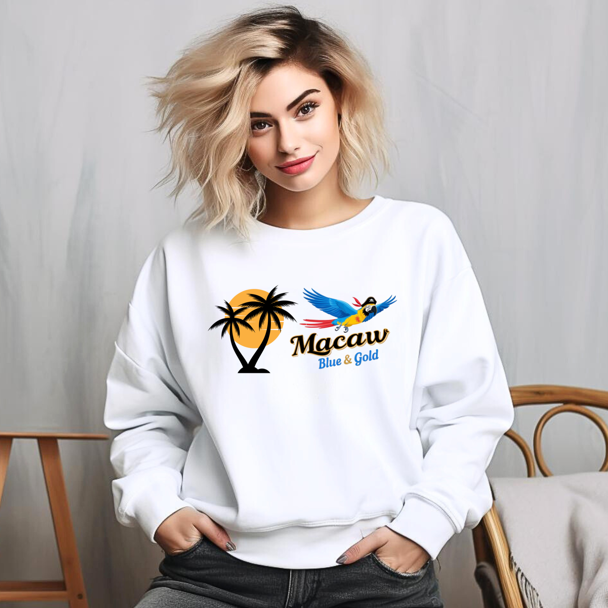 Palm Tree Blue & Gold Macaw Sweatshirt