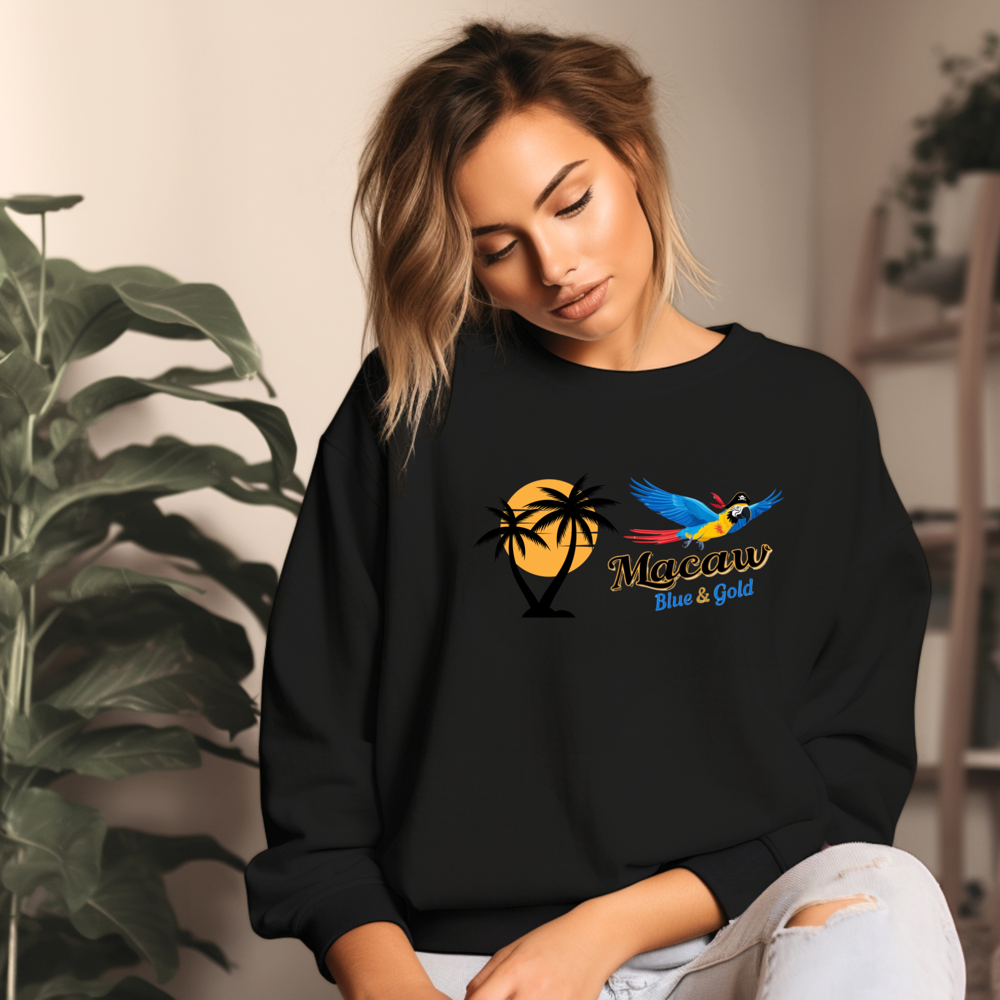 Palm Tree Blue & Gold Macaw Sweatshirt