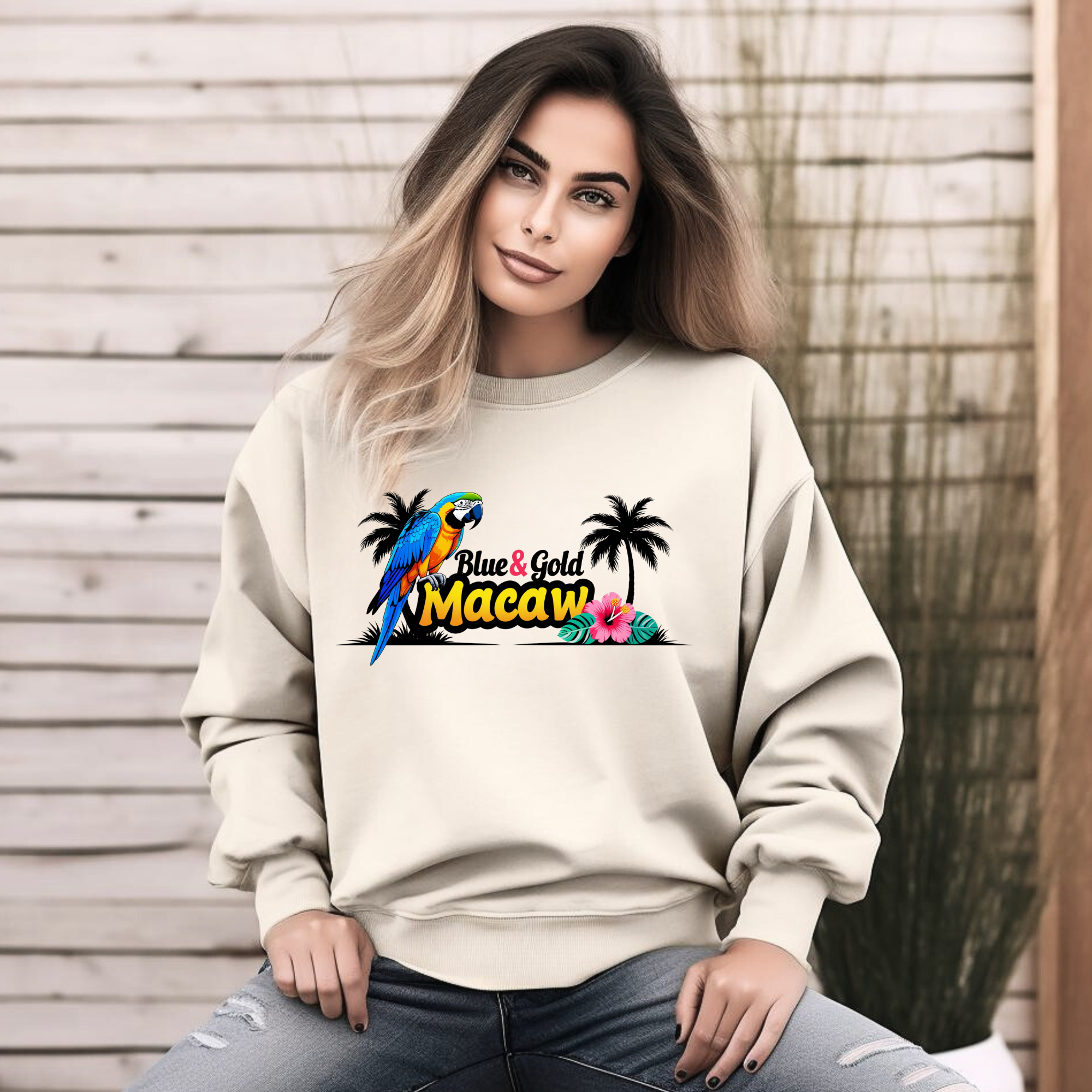 Blue & Gold Macaw Palm Tree Sweatshirt