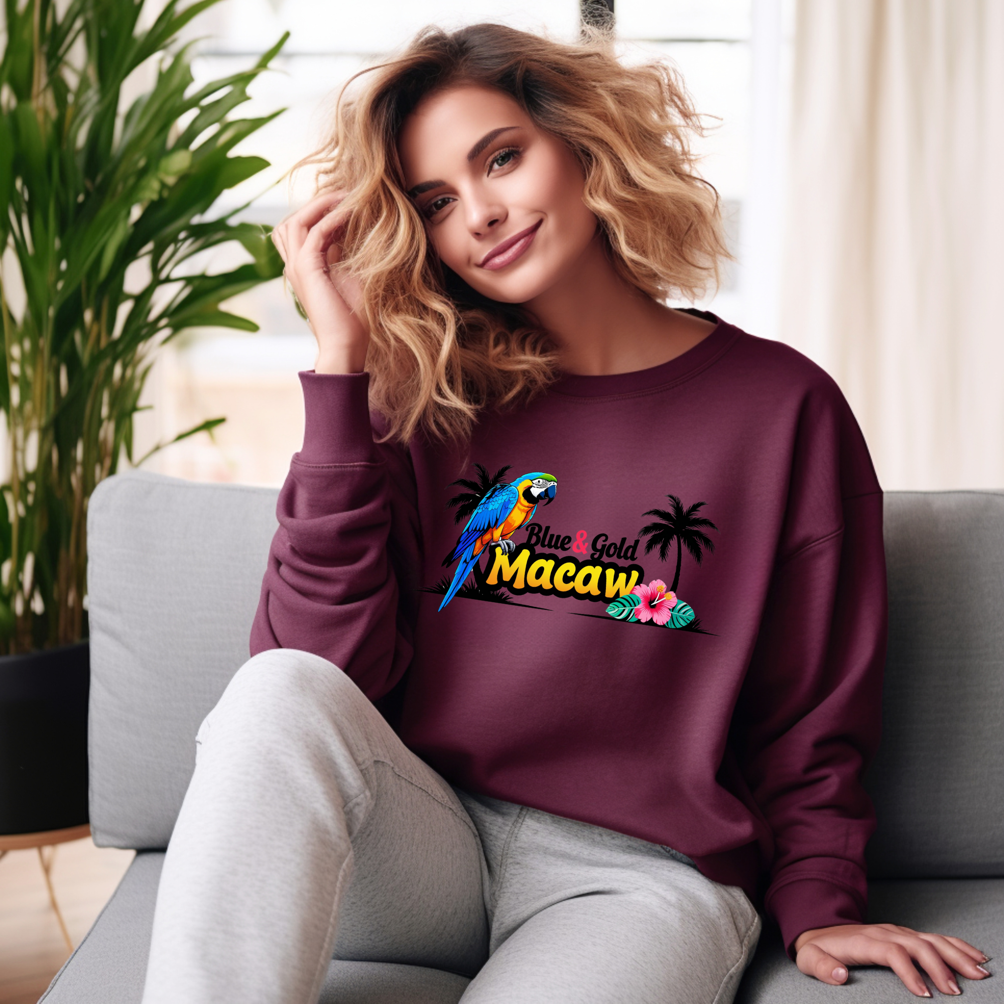 Blue & Gold Macaw Palm Tree Sweatshirt