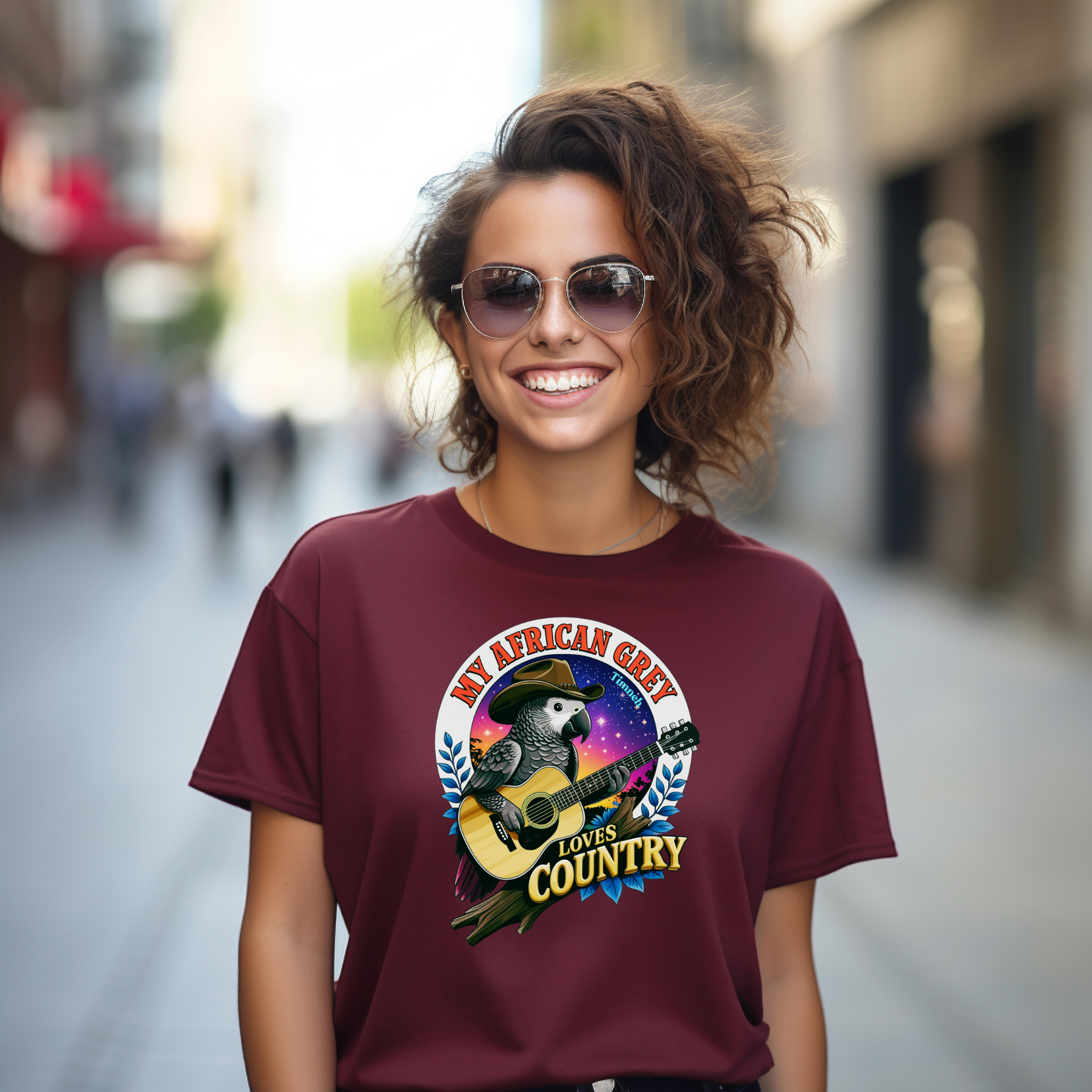 African Grey Timneh Loves Country T-Shirt