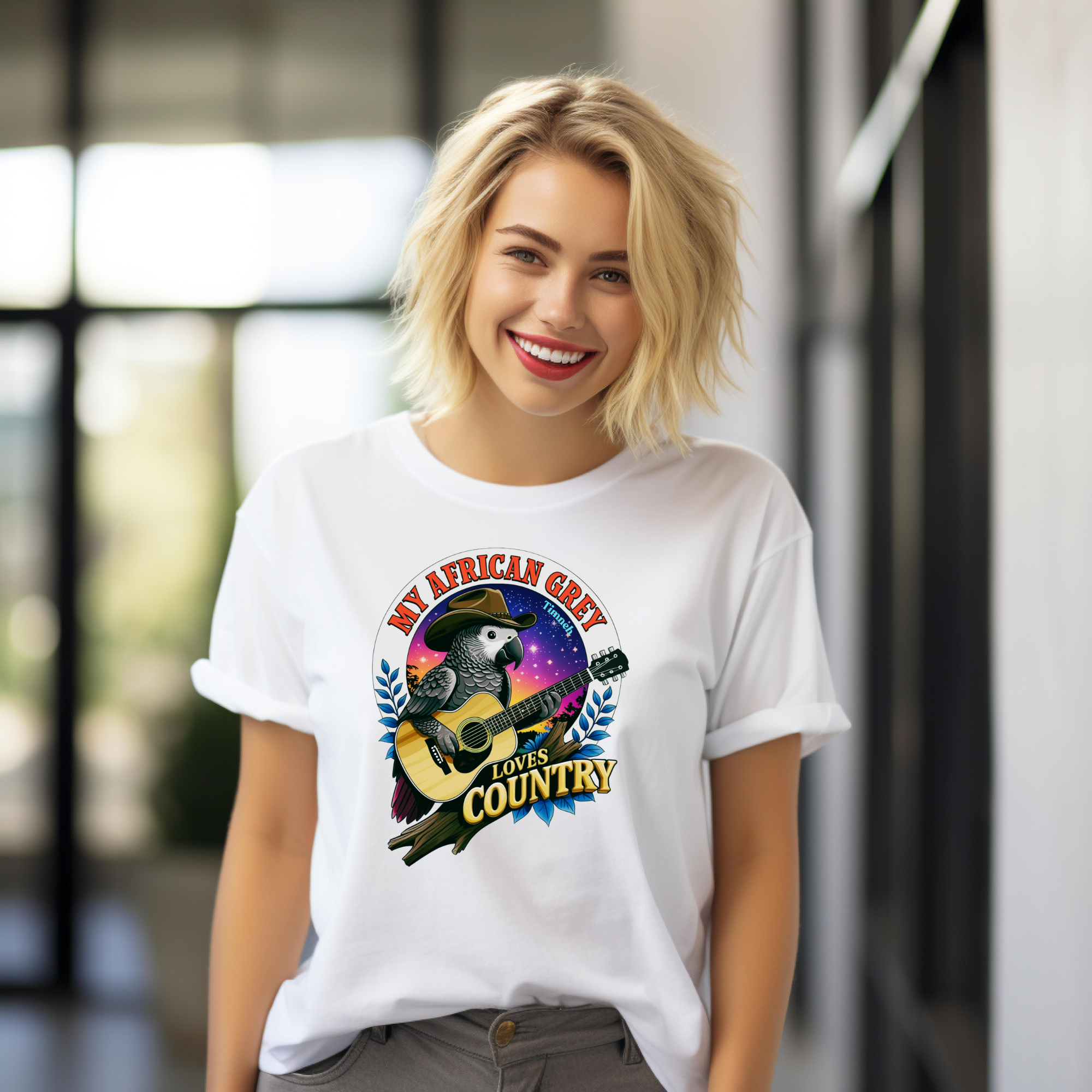 African Grey Timneh Loves Country T-Shirt
