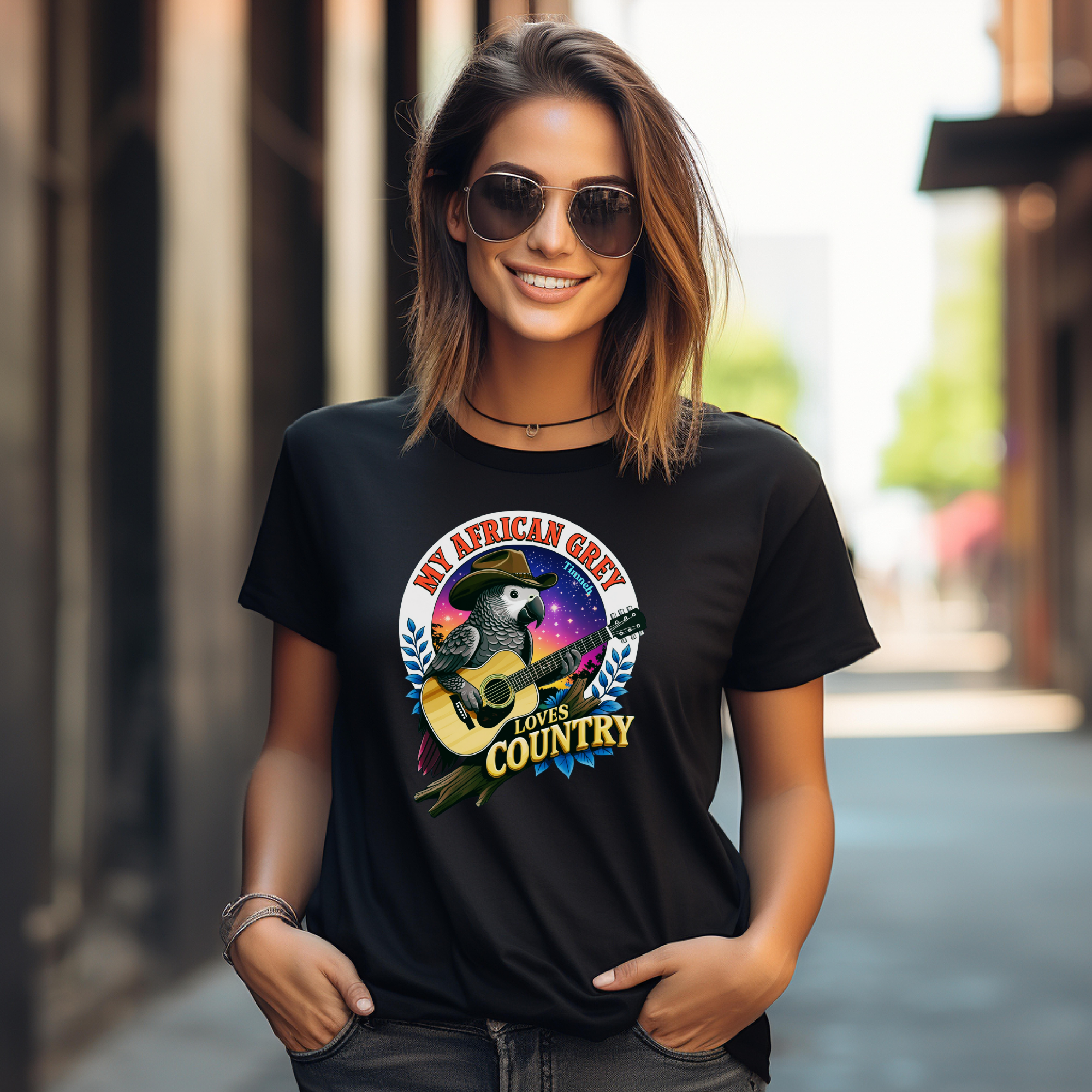 African Grey Timneh Loves Country T-Shirt