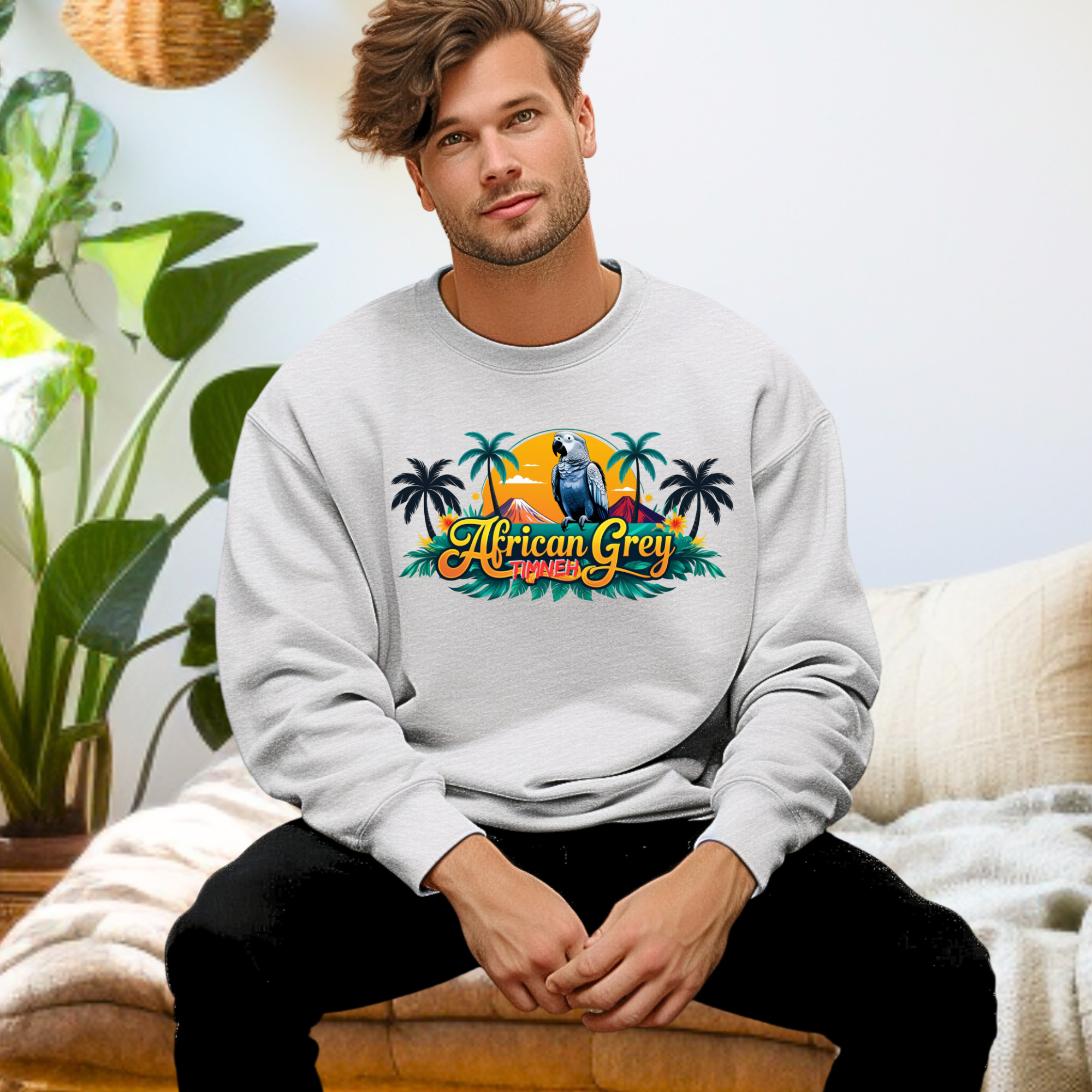African Grey Timneh Palm Tree Sweatshirt