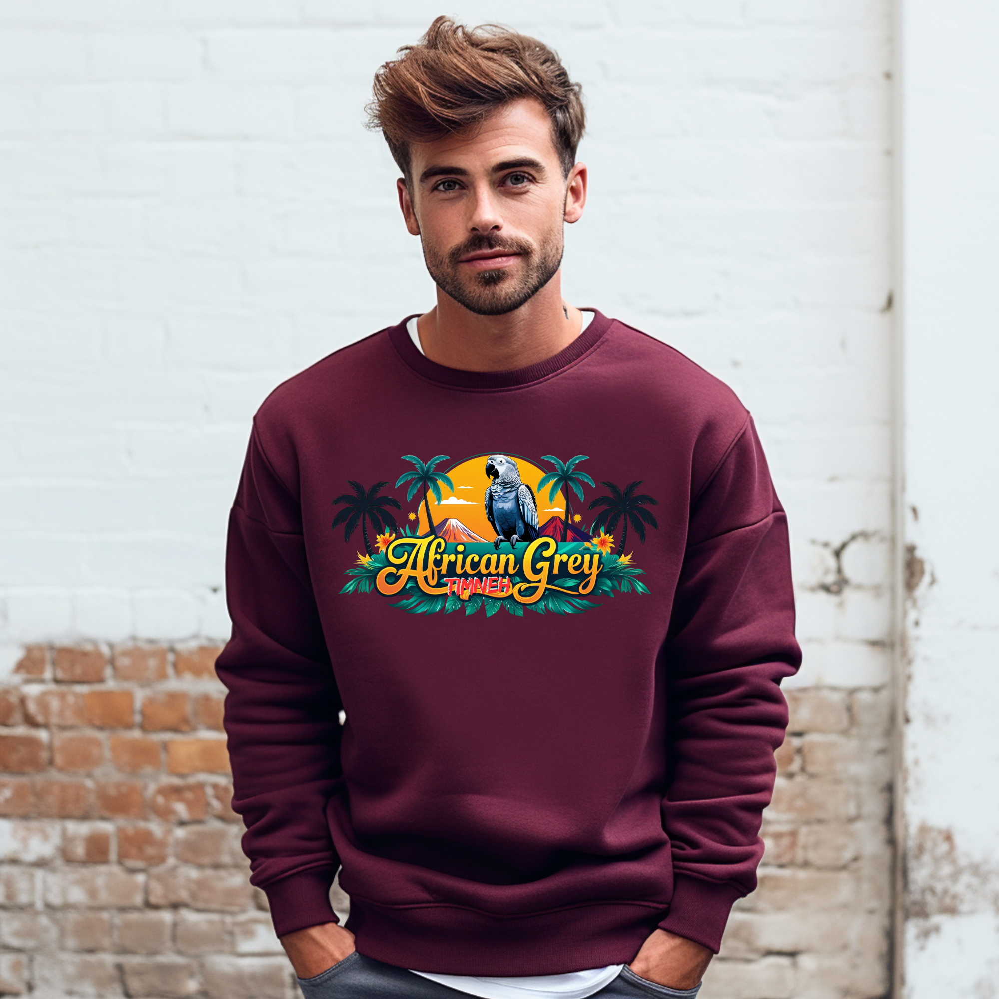 African Grey Timneh Palm Tree Sweatshirt
