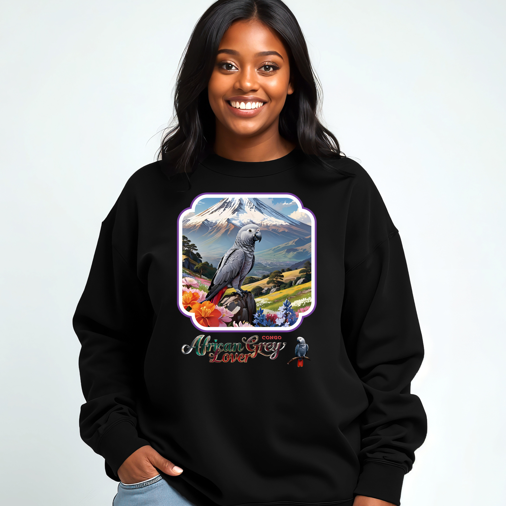 African Grey Congo Lover Floral Sweatshirt