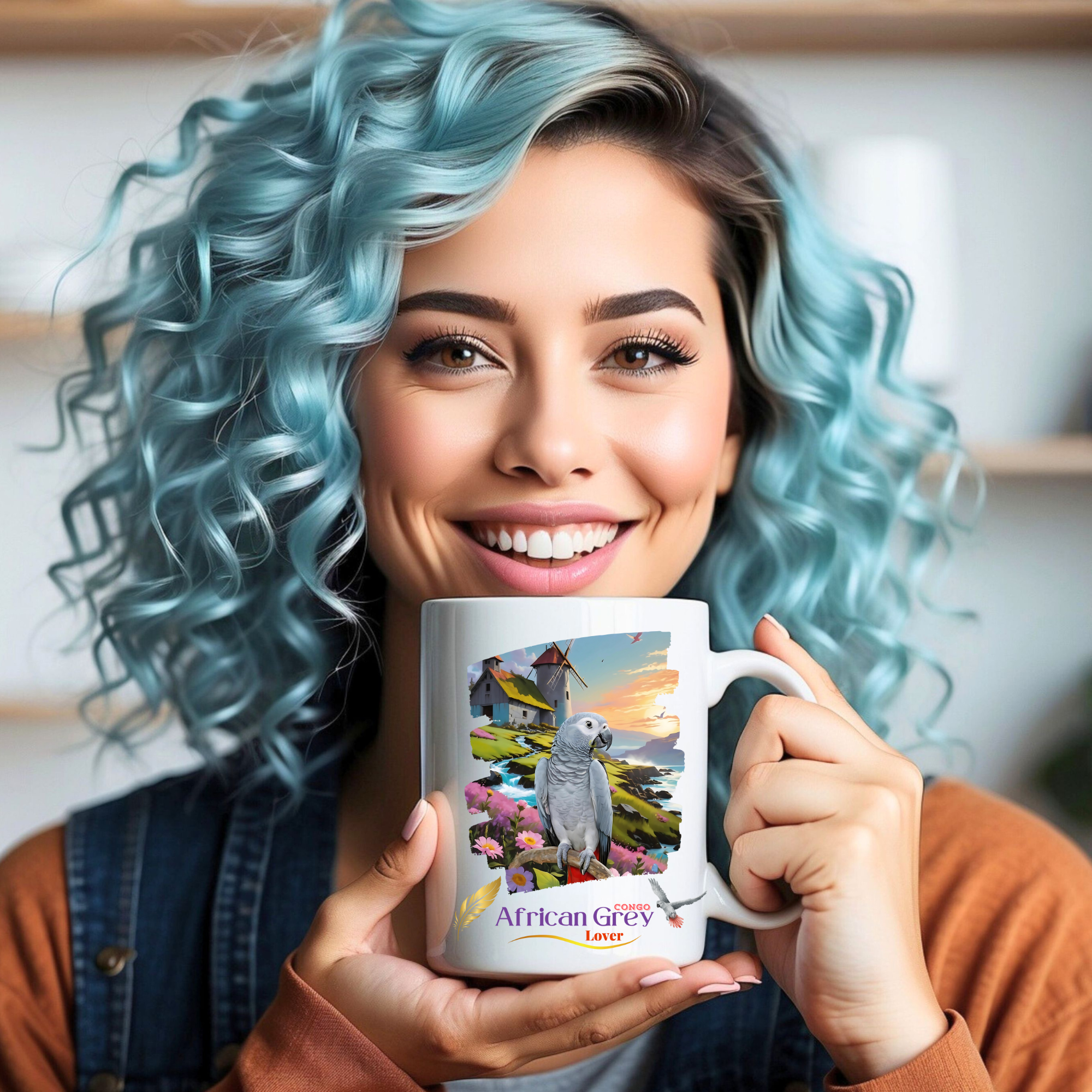 African Grey Congo Lover Floral Mug