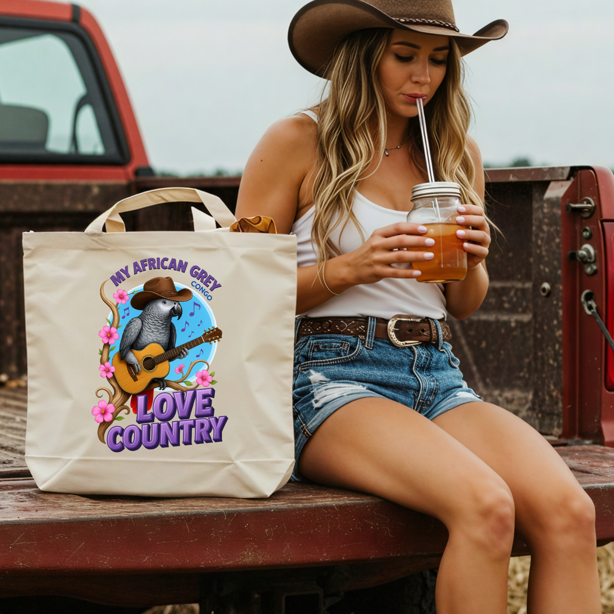 African Grey Congo Loves Country Tote Bag