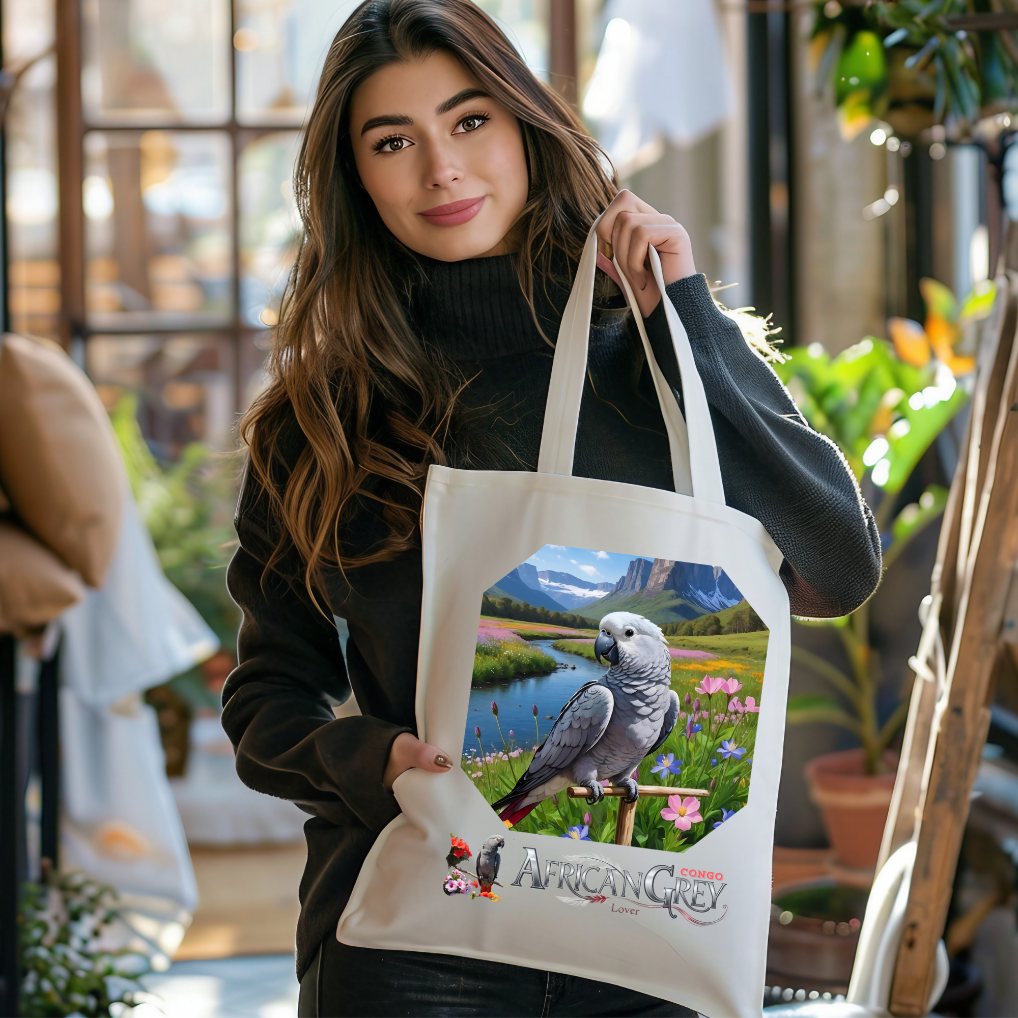 Tote Bag With African Grey Congo Design