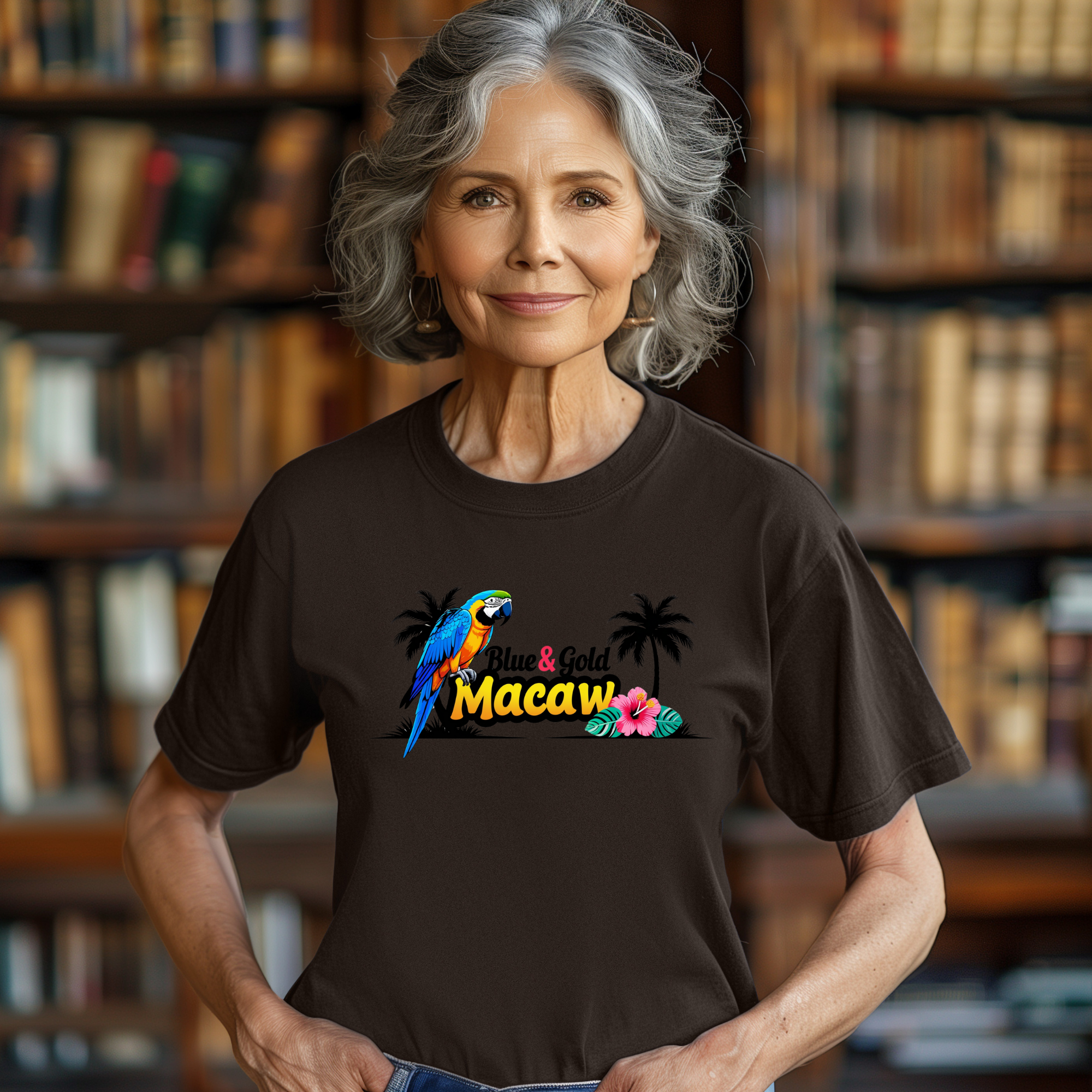 Blue & Gold Macaw Palm Tree T-Shirt