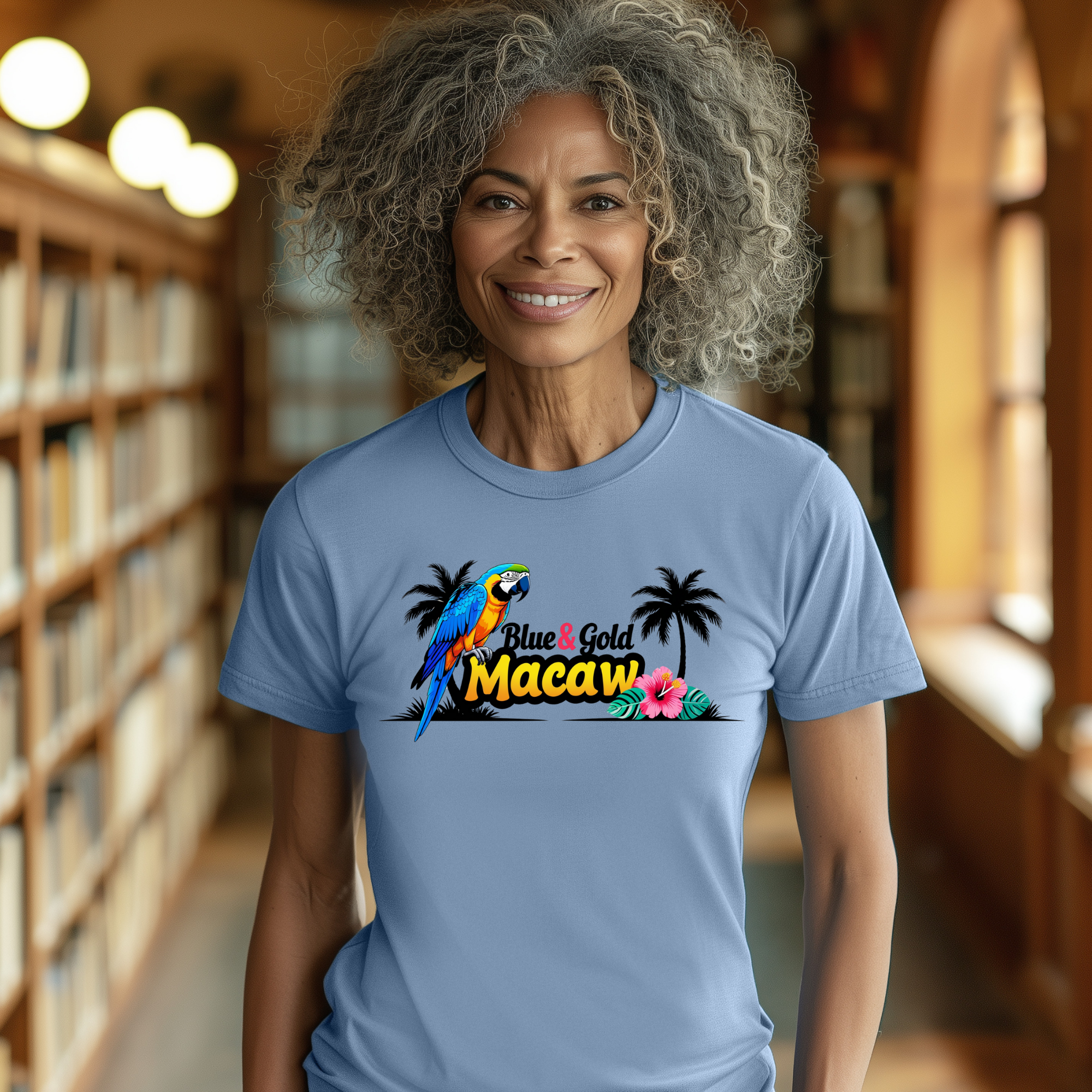 Blue & Gold Macaw Palm Tree T-Shirt