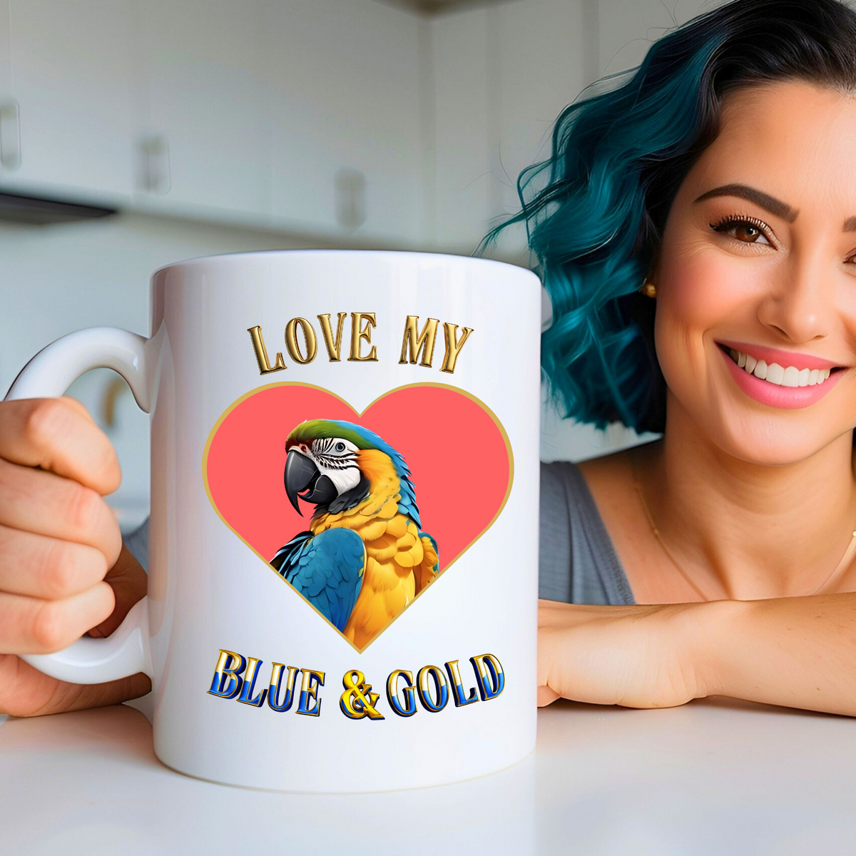 Love My Blue & Gold Heart Mug