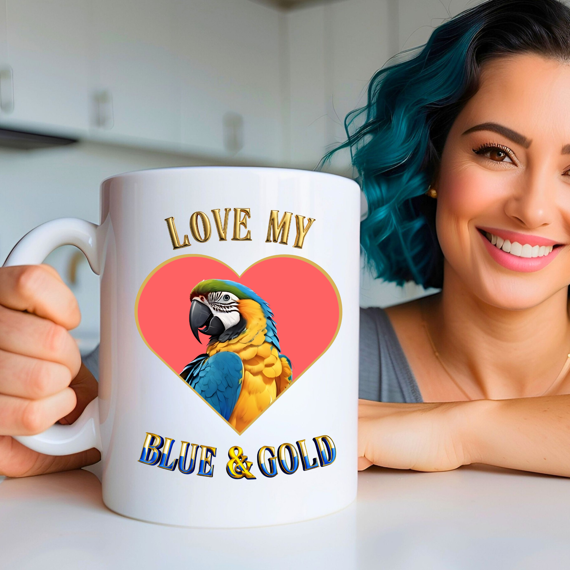 Love My Blue & Gold Heart Mug