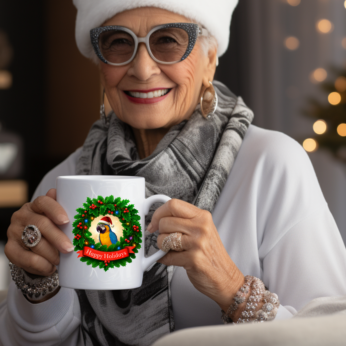 Happy Holidays Blue & Gold Mug