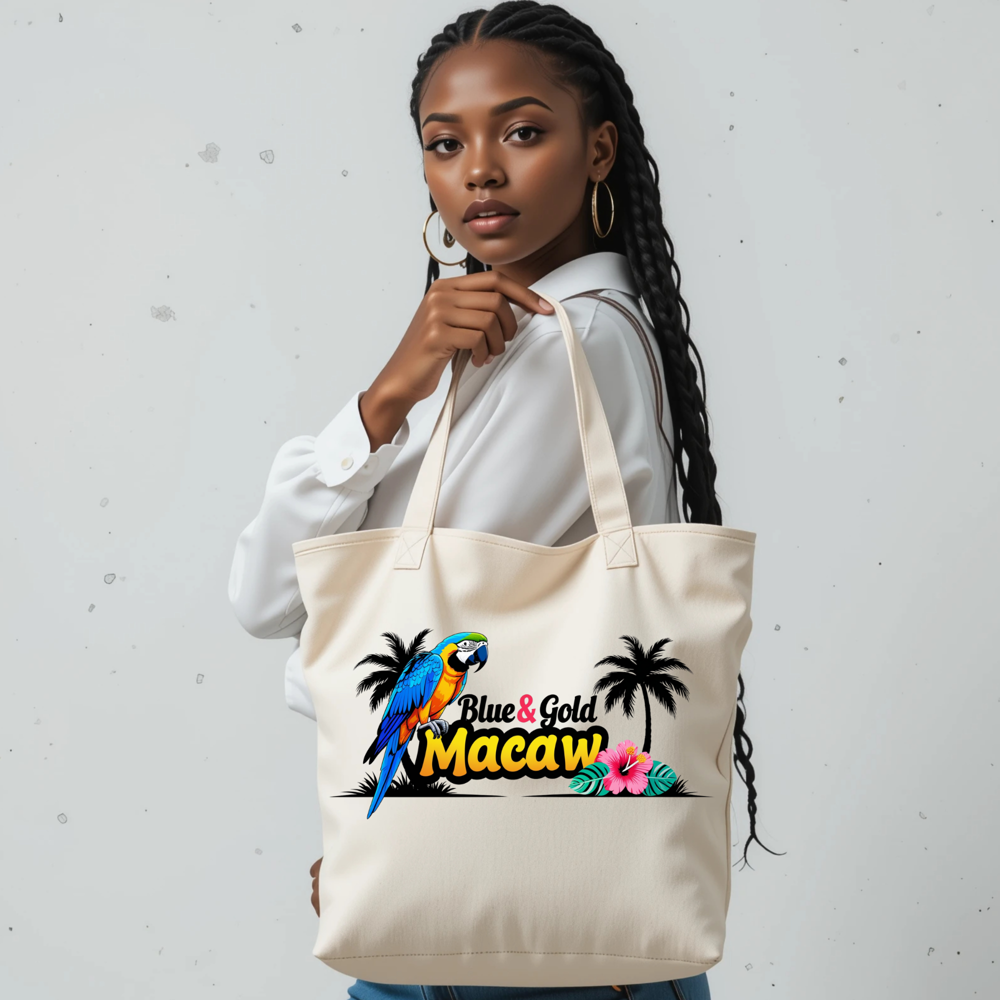 Blue & Gold Macaw Palm Tree Tote Bag