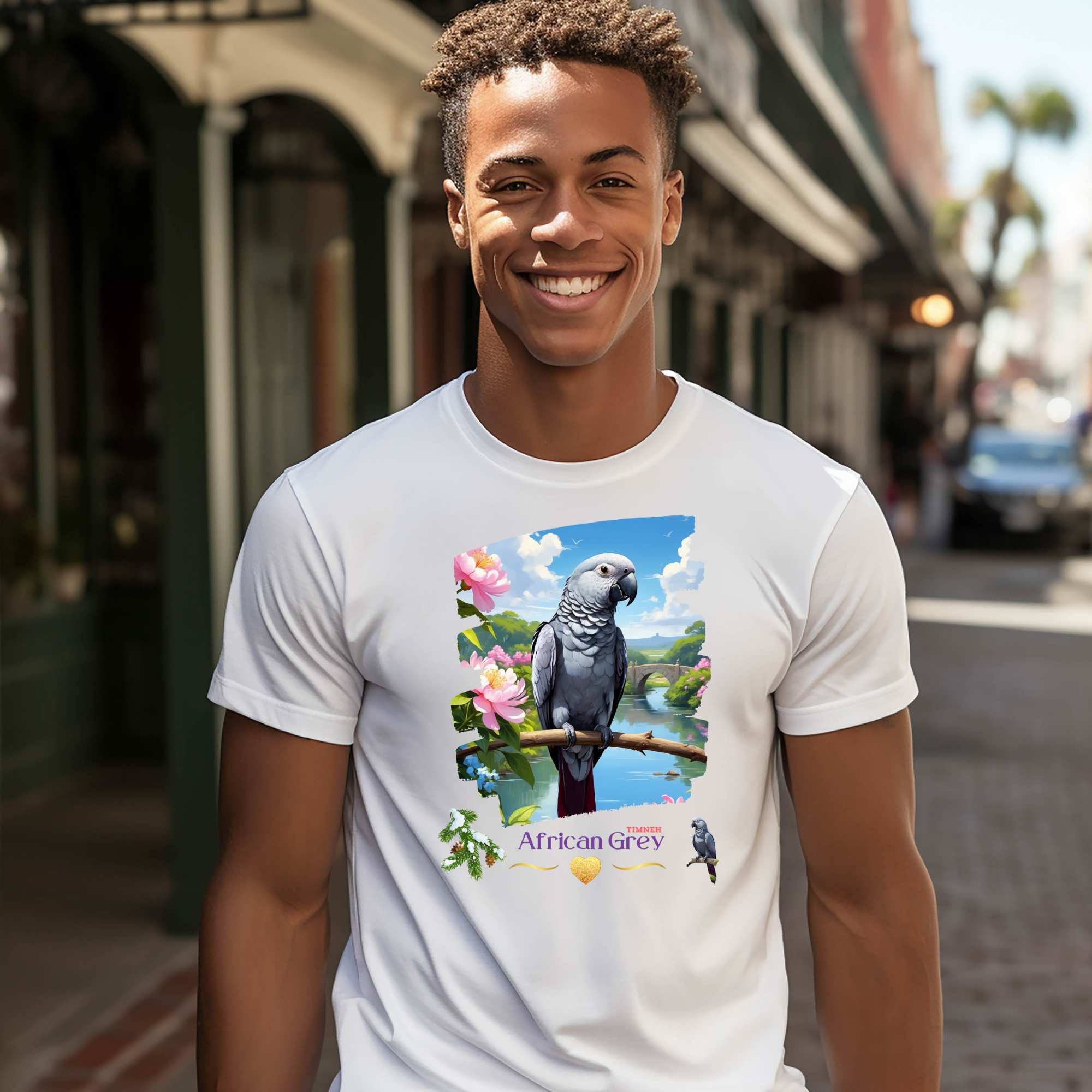 African Grey Timneh Bridge T-Shirt