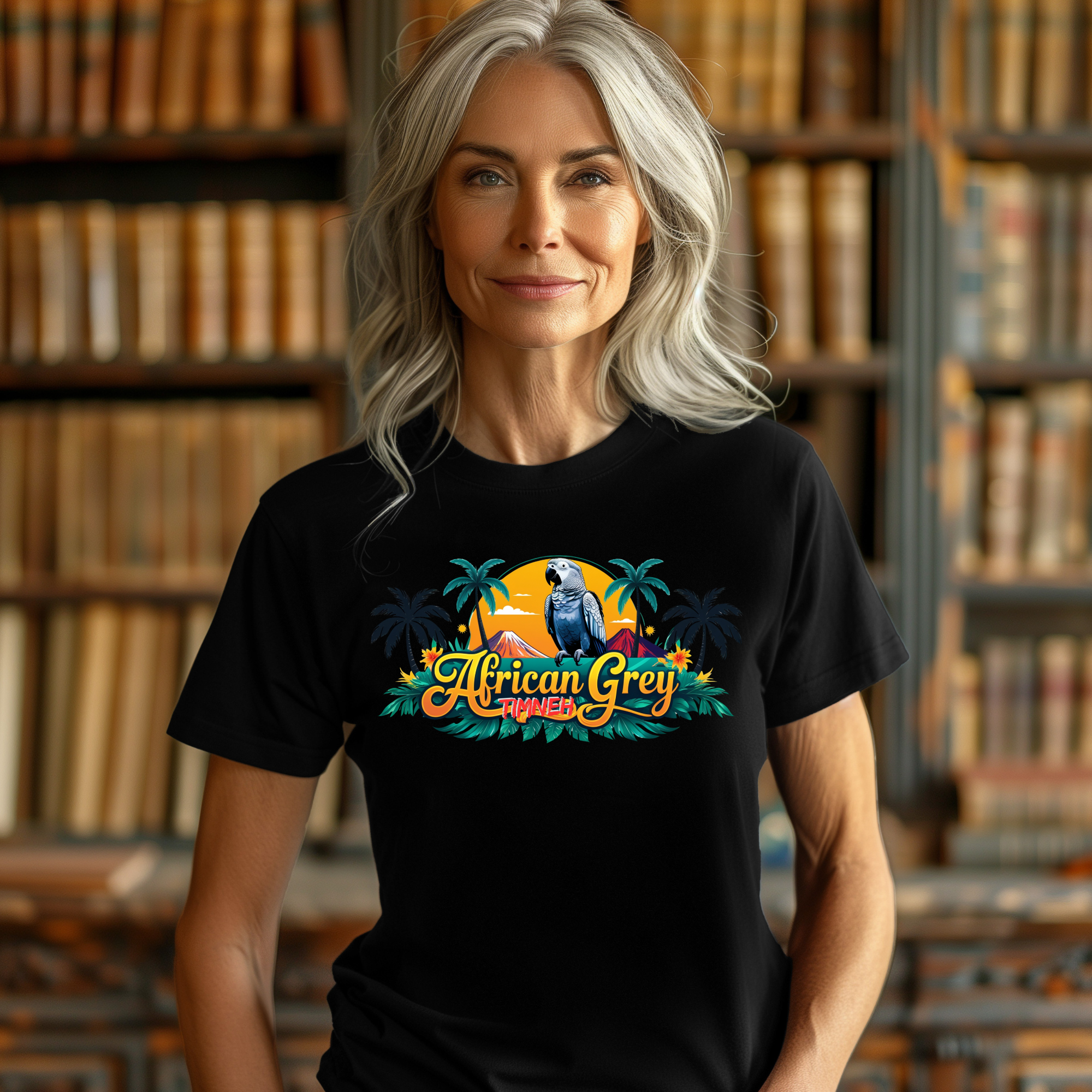 African Grey Timneh Palm Tree T-Shirt