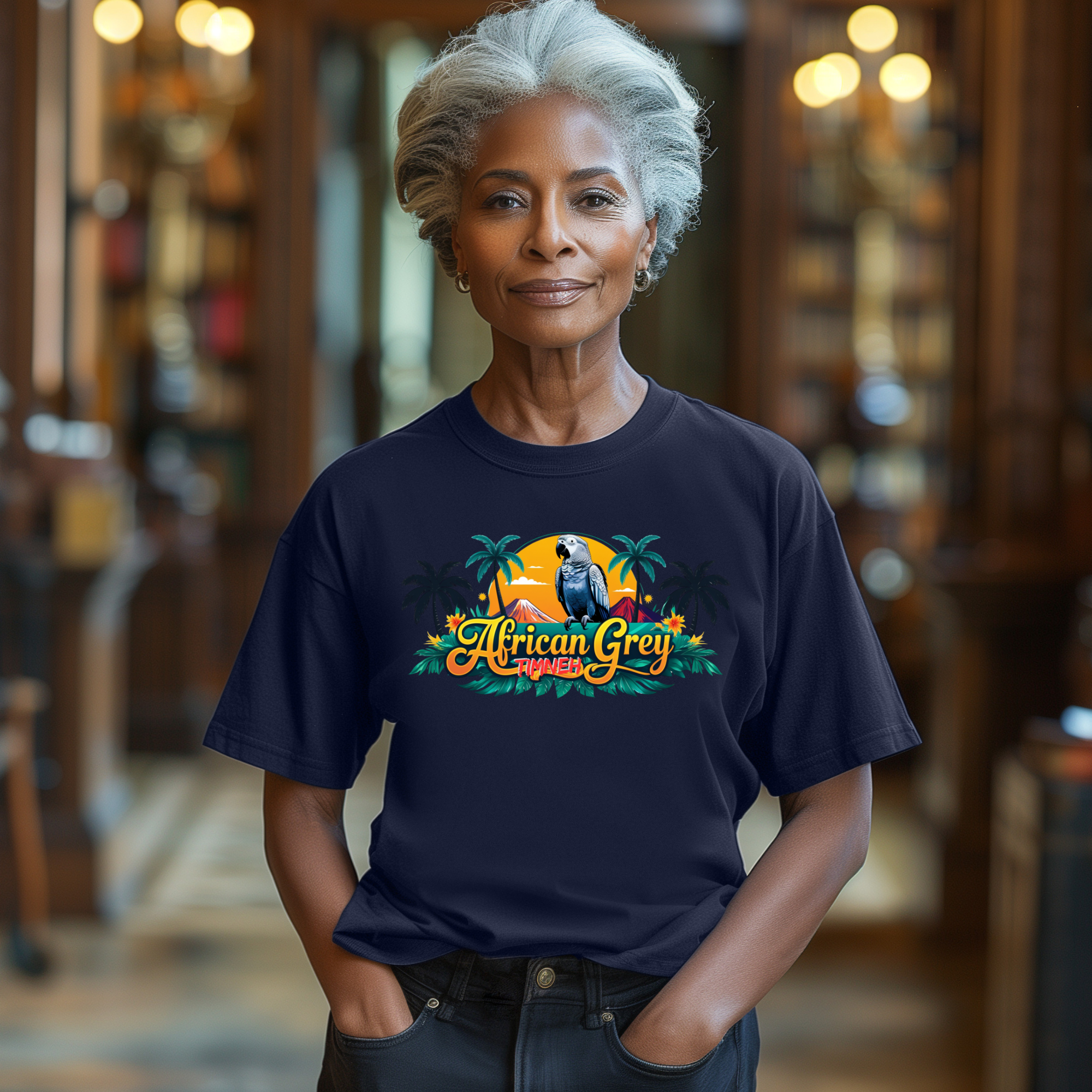 African Grey Timneh Palm Tree T-Shirt