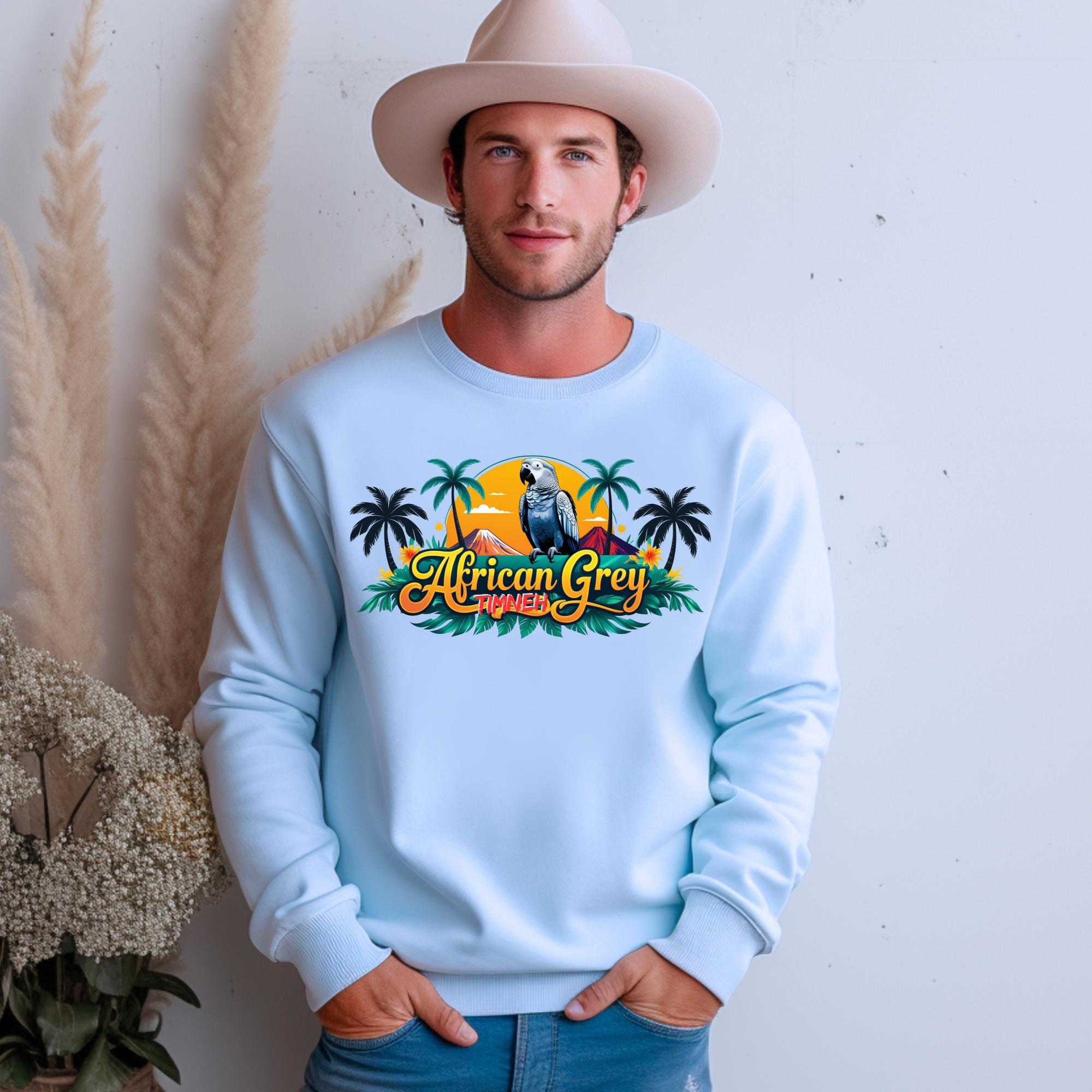 African Grey Timneh Palm Tree Sweatshirt
