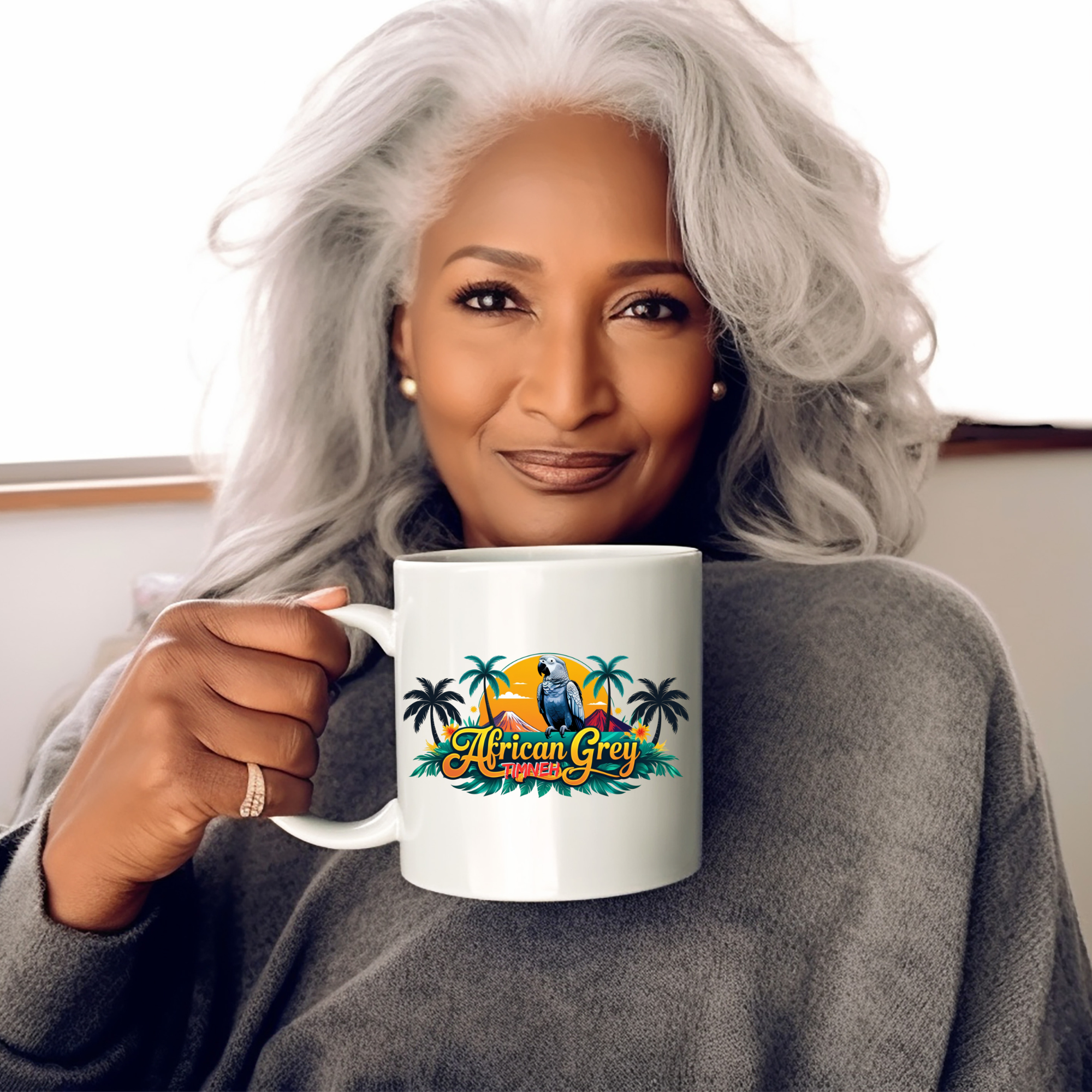 African Grey Timneh Palm Tree Mug