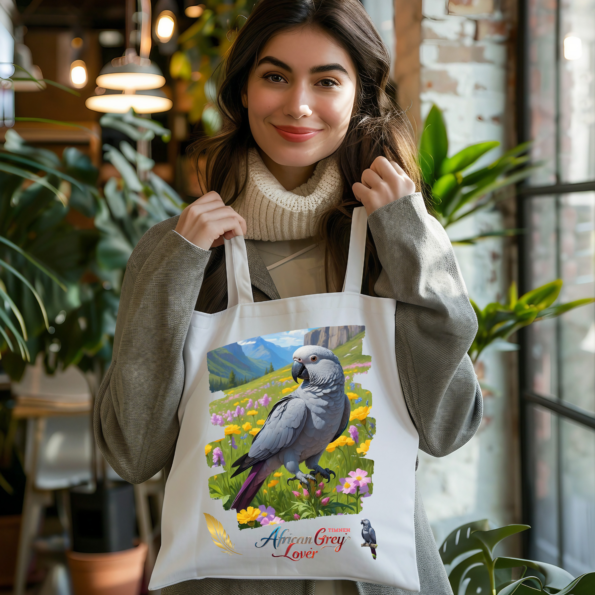 African Grey Timneh Floral Tote Bag