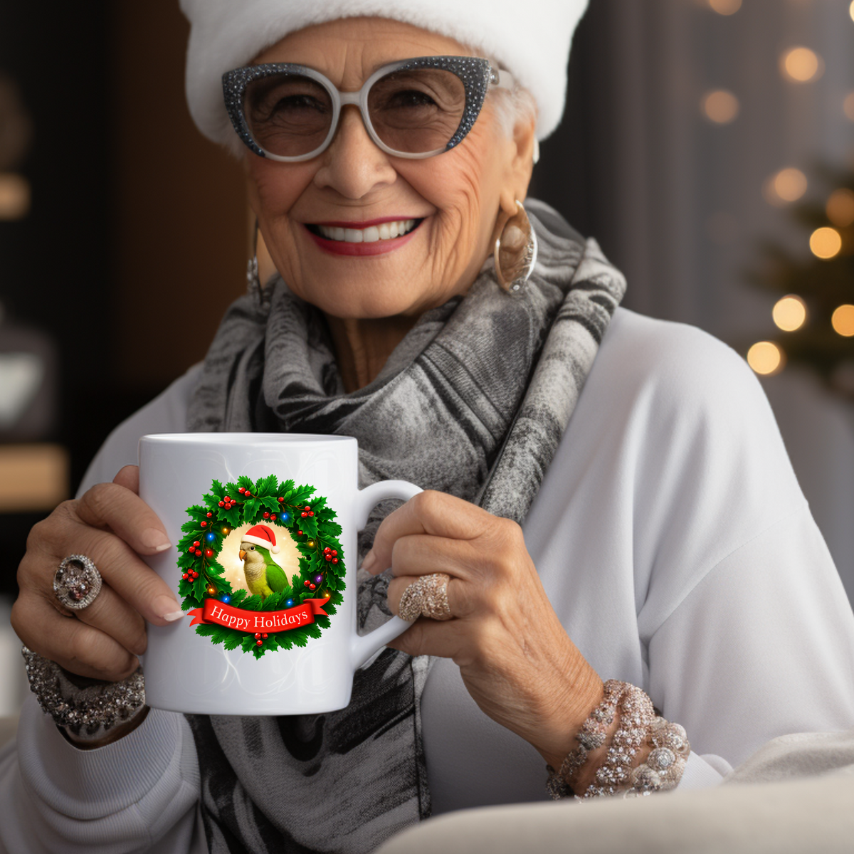Happy Holidays Green Quaker Mug