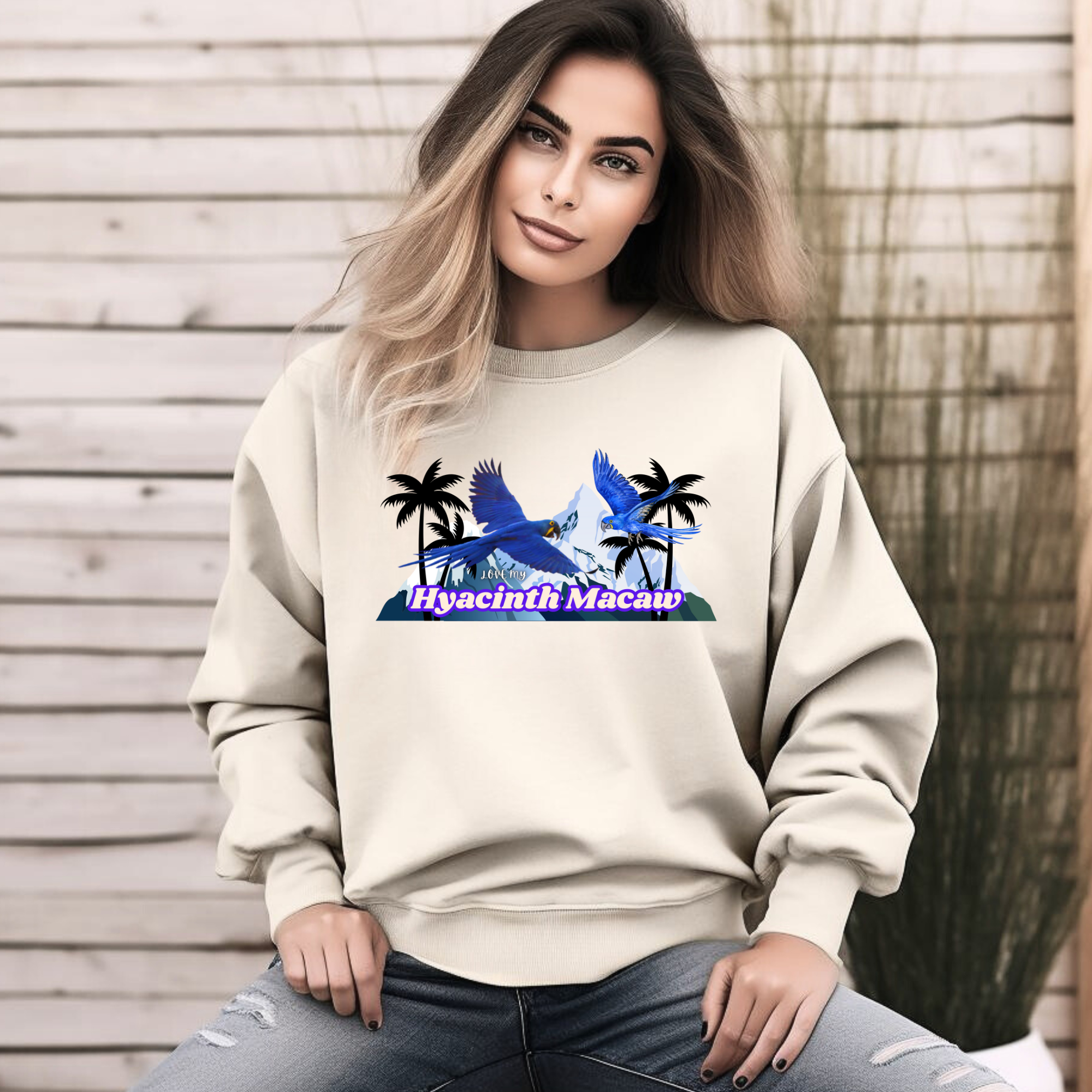 Hyacinth Macaw Palm Tree Sweatshirt