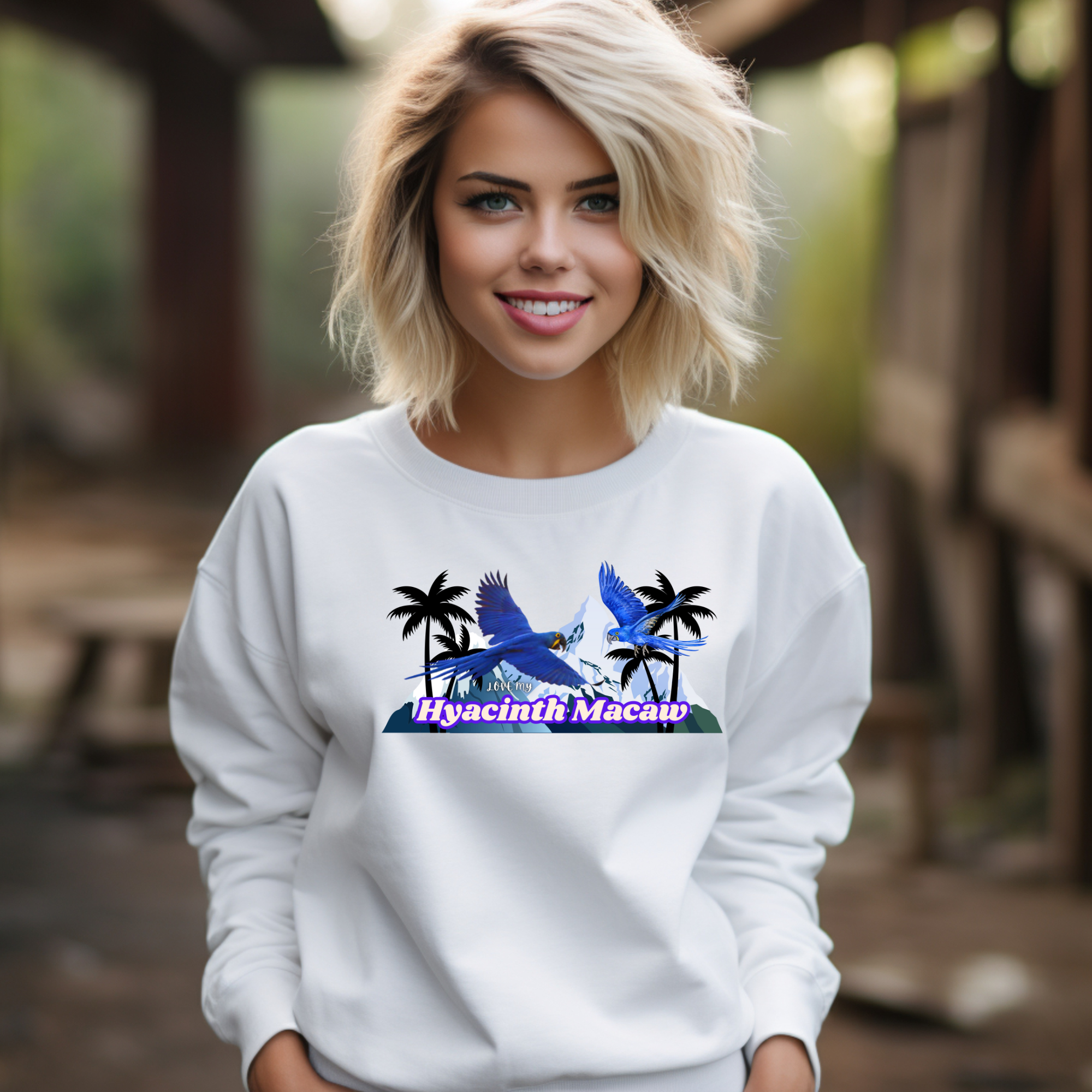 Hyacinth Macaw Palm Tree Sweatshirt