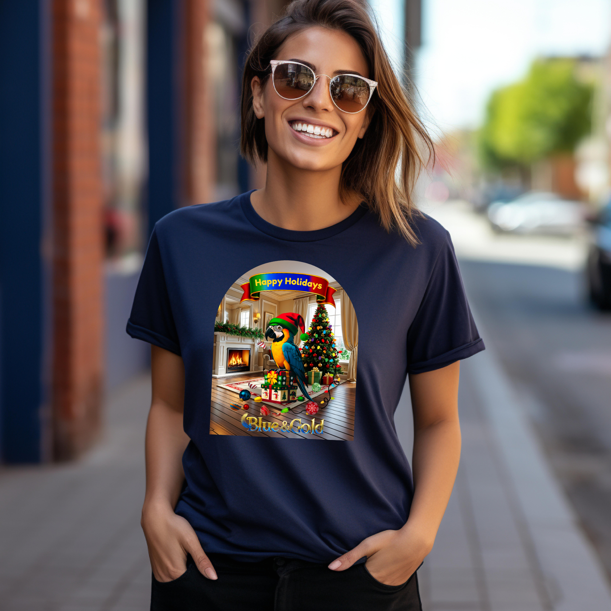 Happy Holidays Blue & Gold T-Shirt