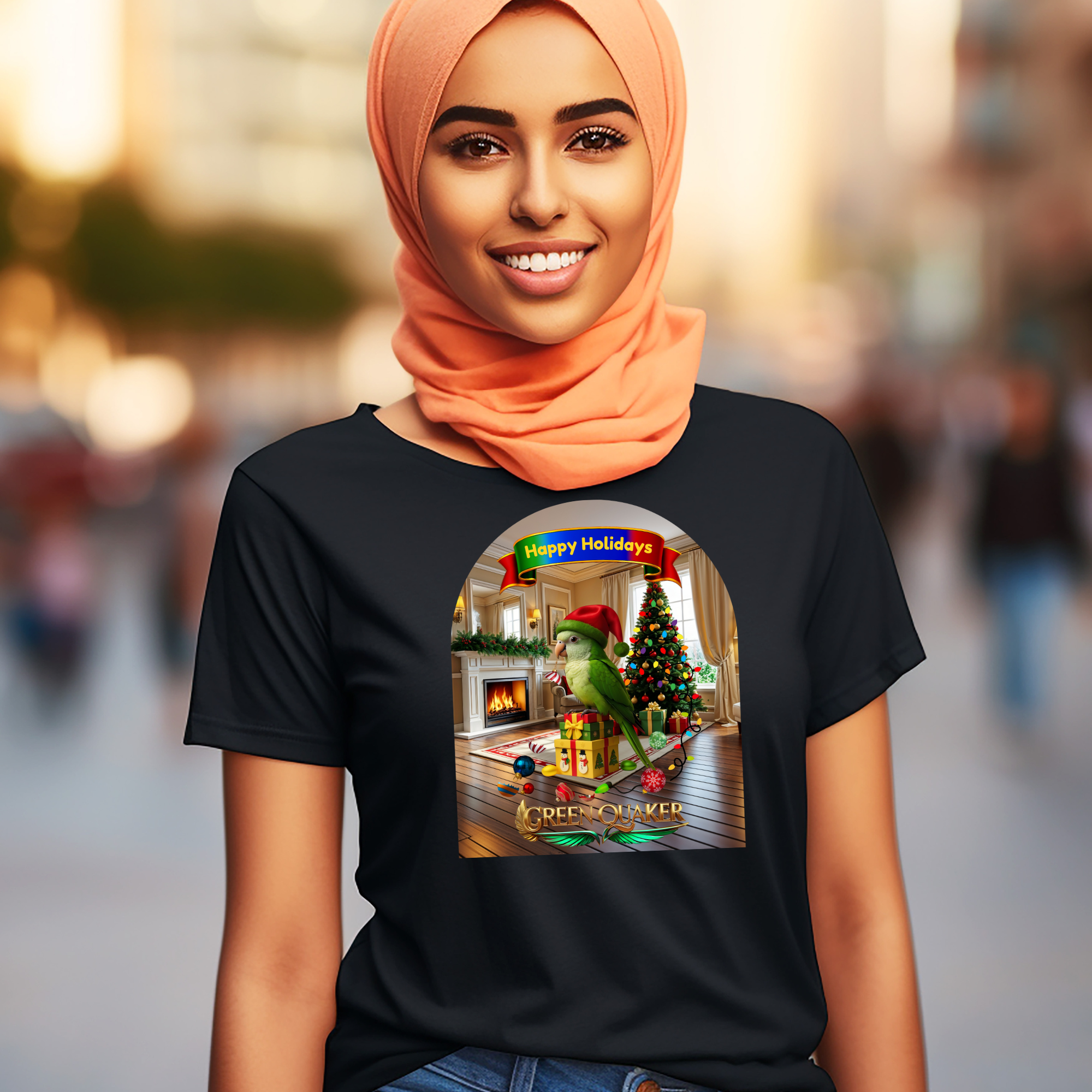 Happy Holidays Green Quaker T-Shirt