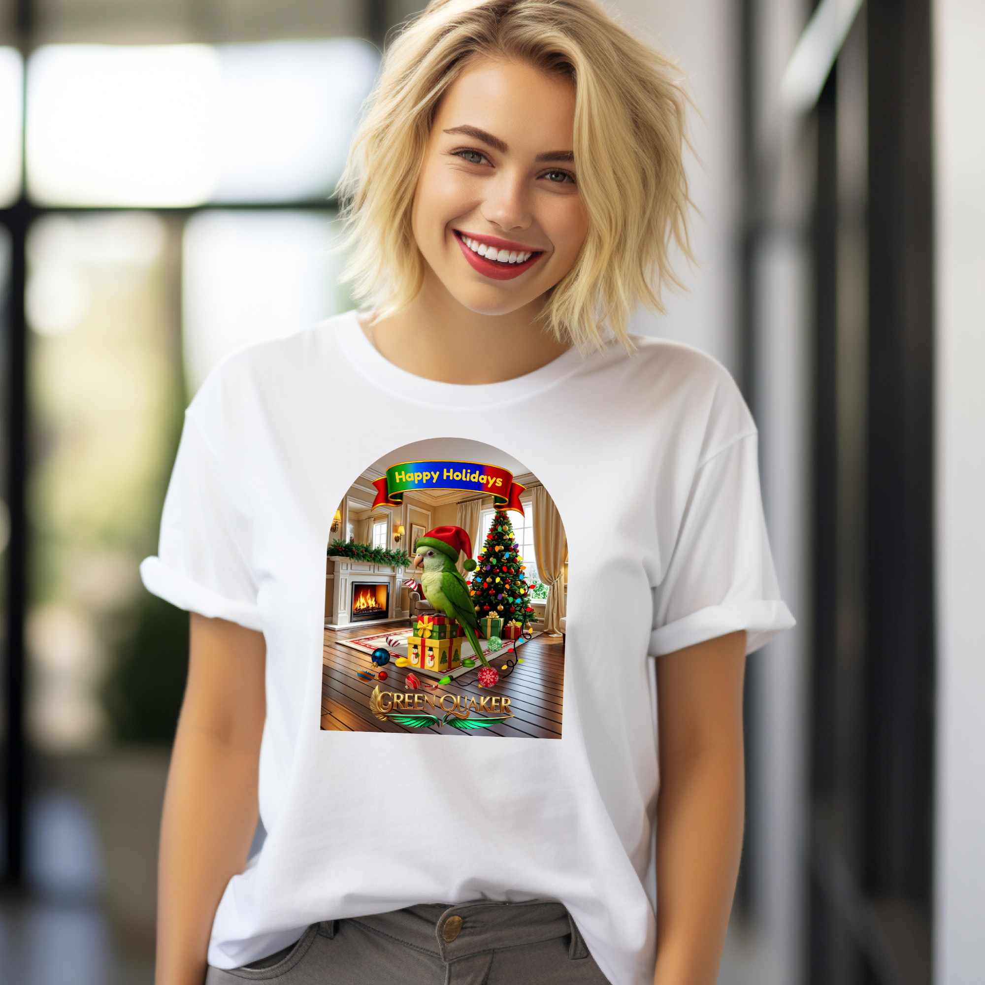 Happy Holidays Green Quaker T-Shirt