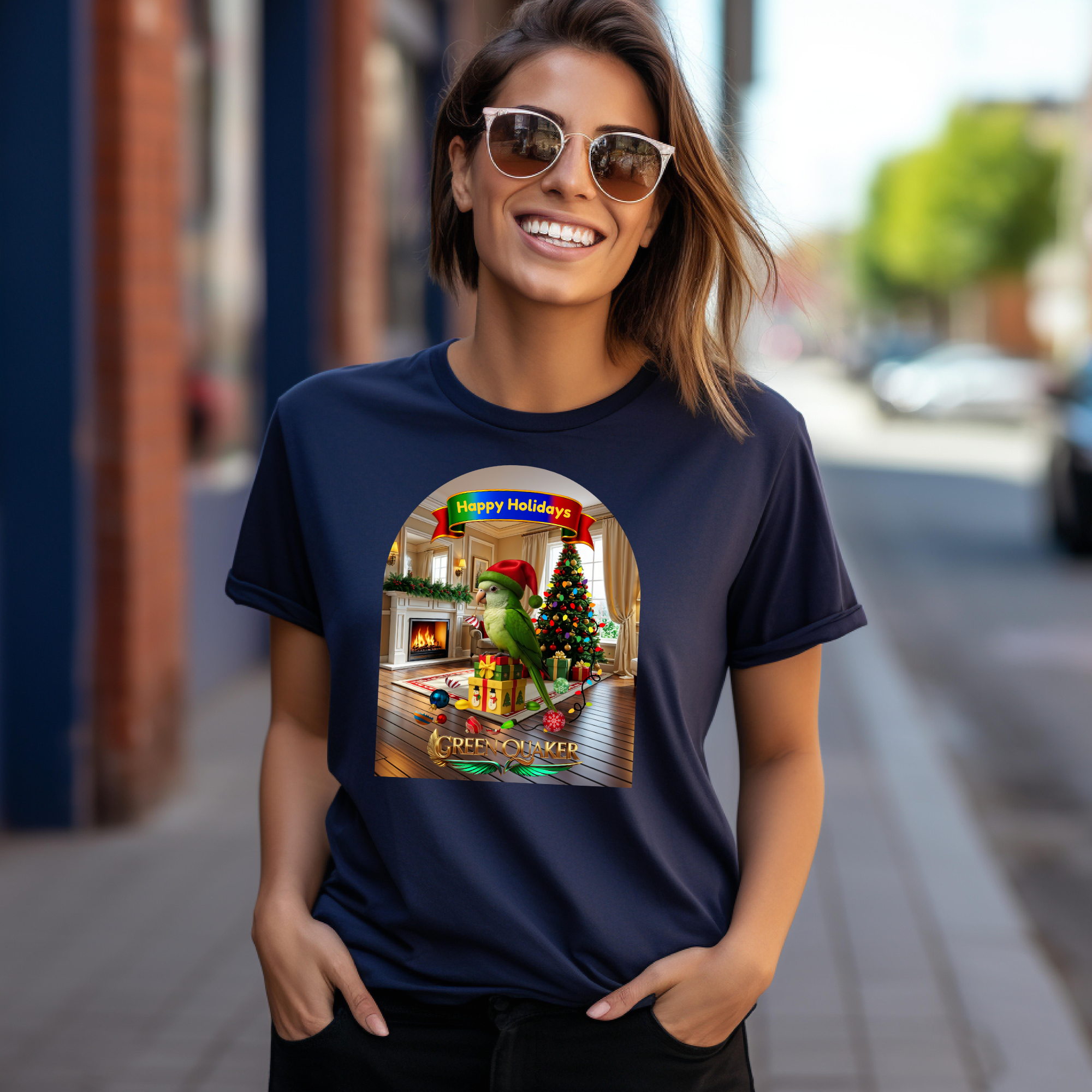 Happy Holidays Green Quaker T-Shirt