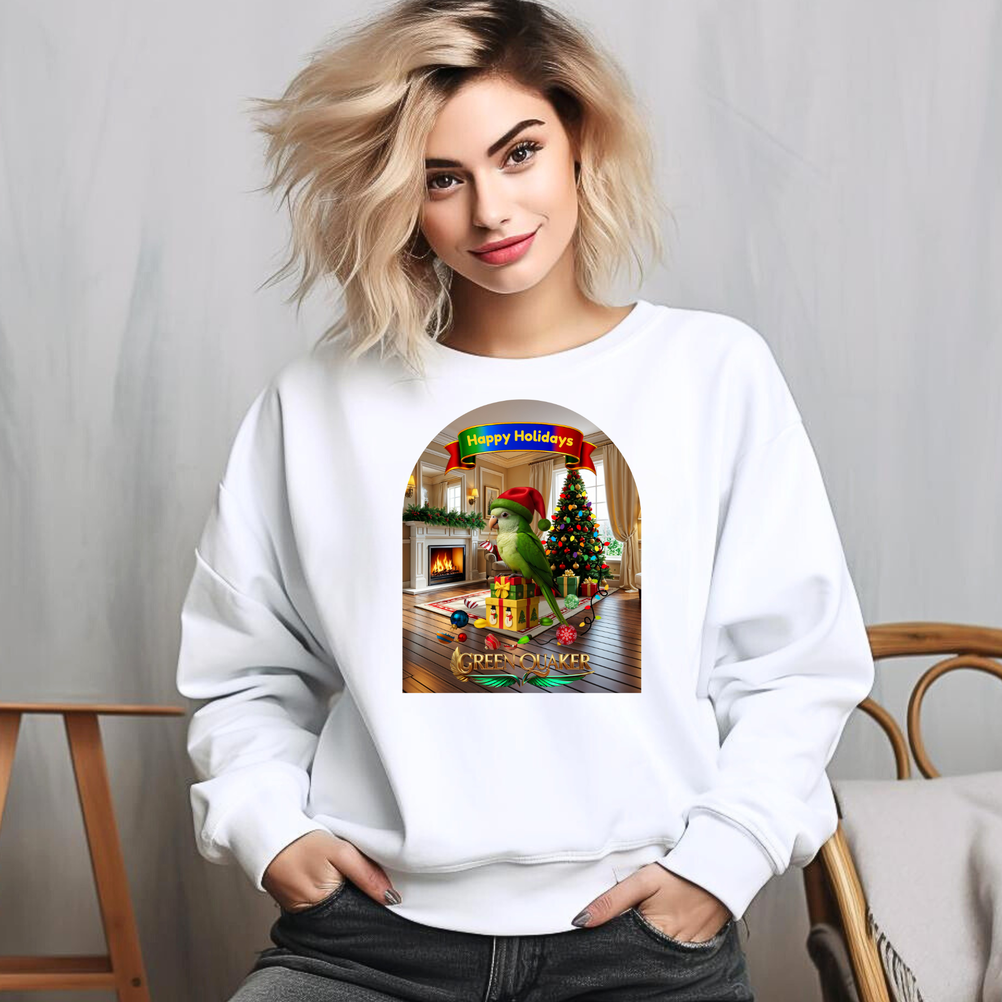Happy Holidays Green Quaker Sweatshirt