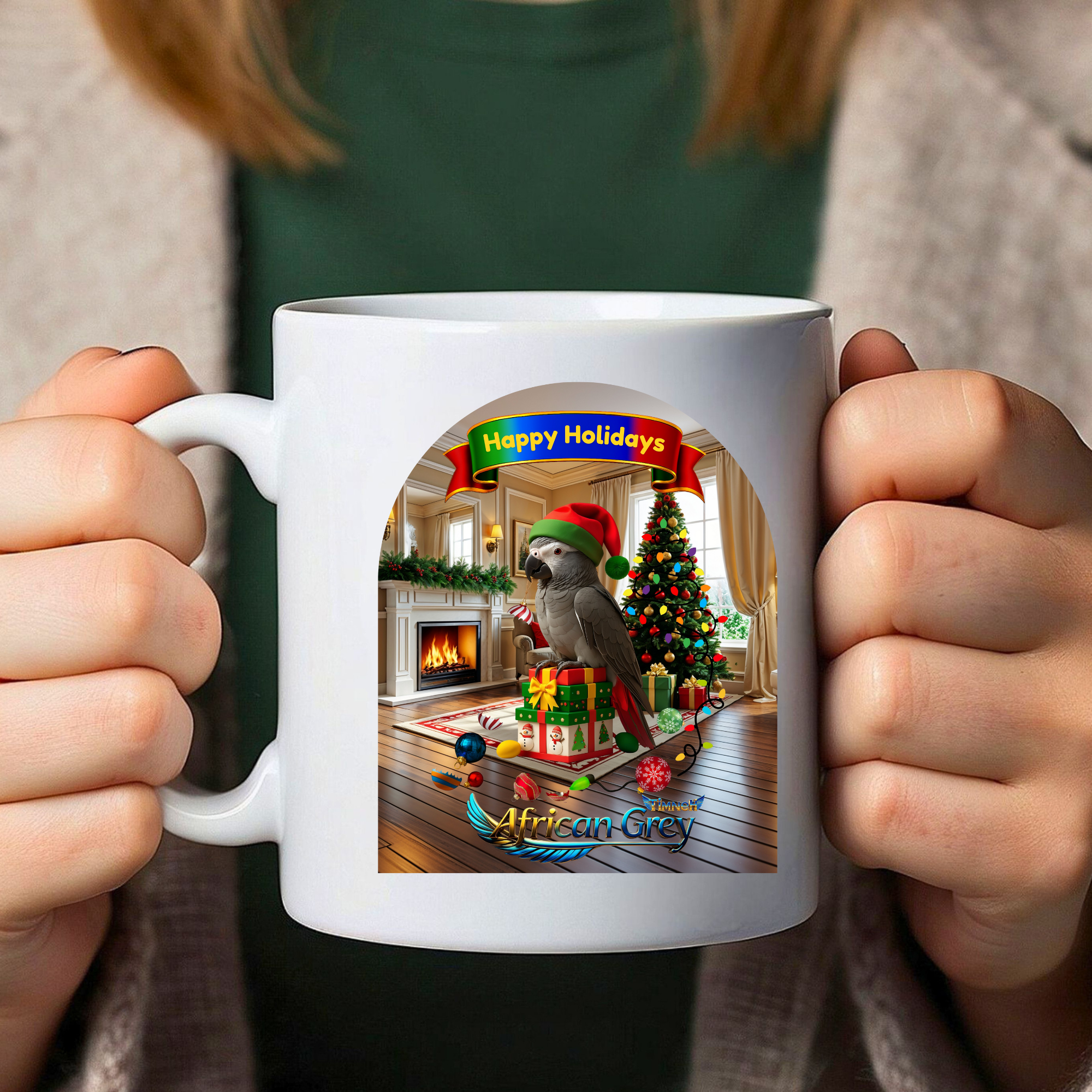 Happy Holidays African Grey Timneh Mug