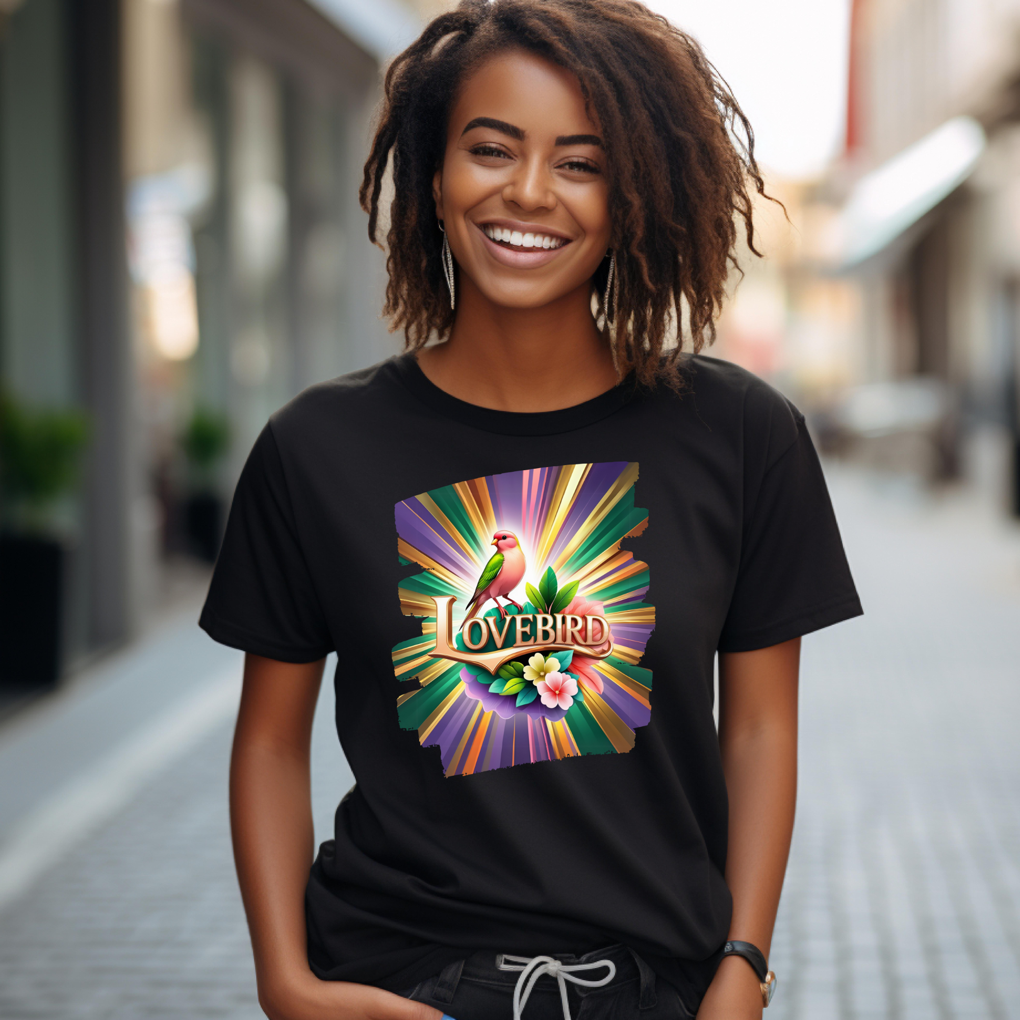 Rainbow Lovebird Floral T-Shirt