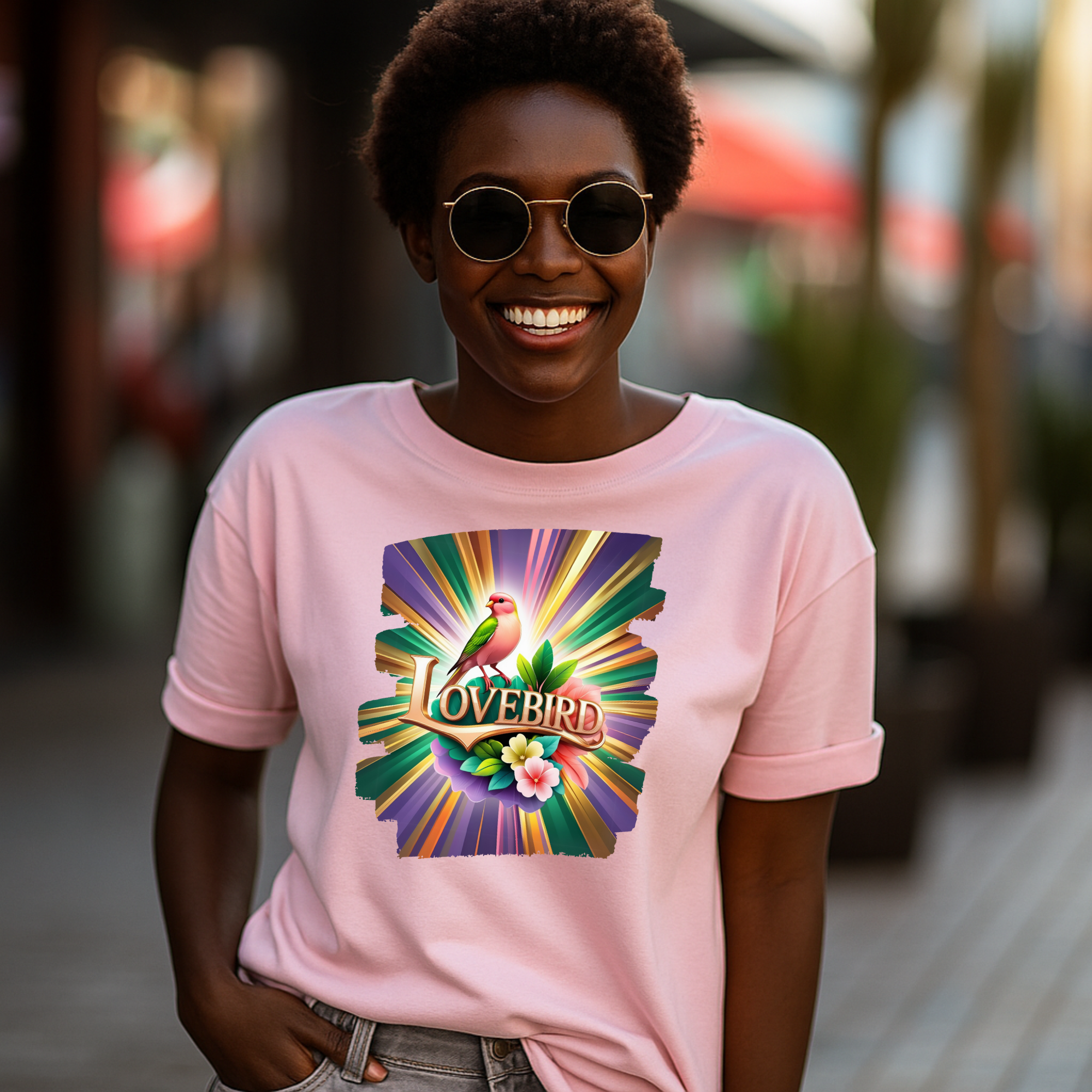 Rainbow Lovebird Floral T-Shirt