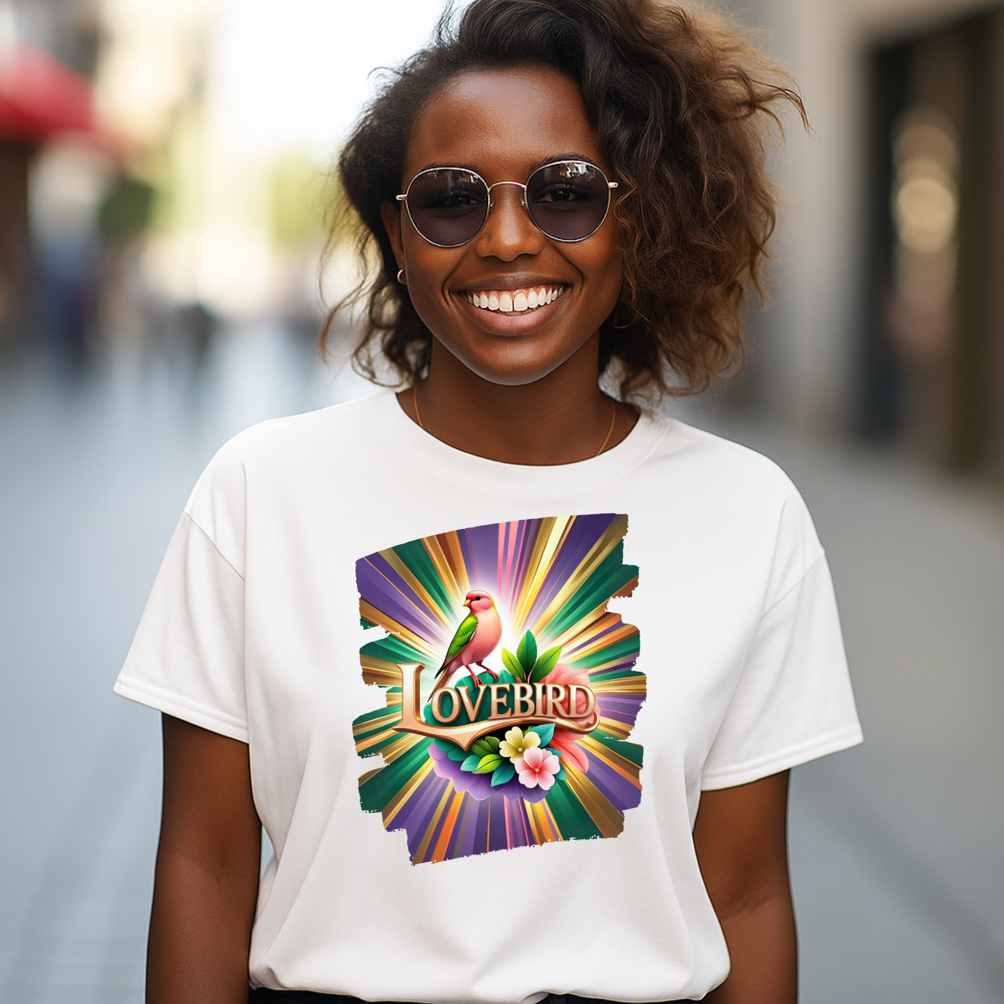 Rainbow Lovebird Floral T-Shirt