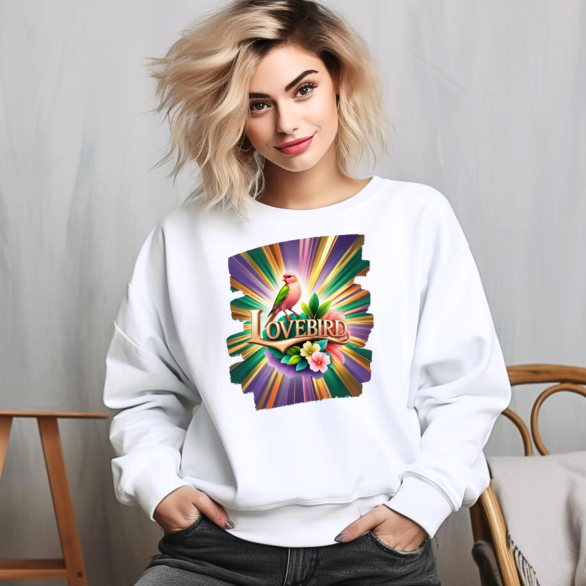 Rainbow Lovebird Floral Sweatshirt